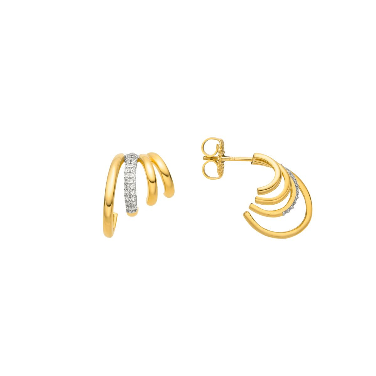 925 Sterling Silver and Brilliant Zirconia Earrings, 18k Gold Finish - Huade