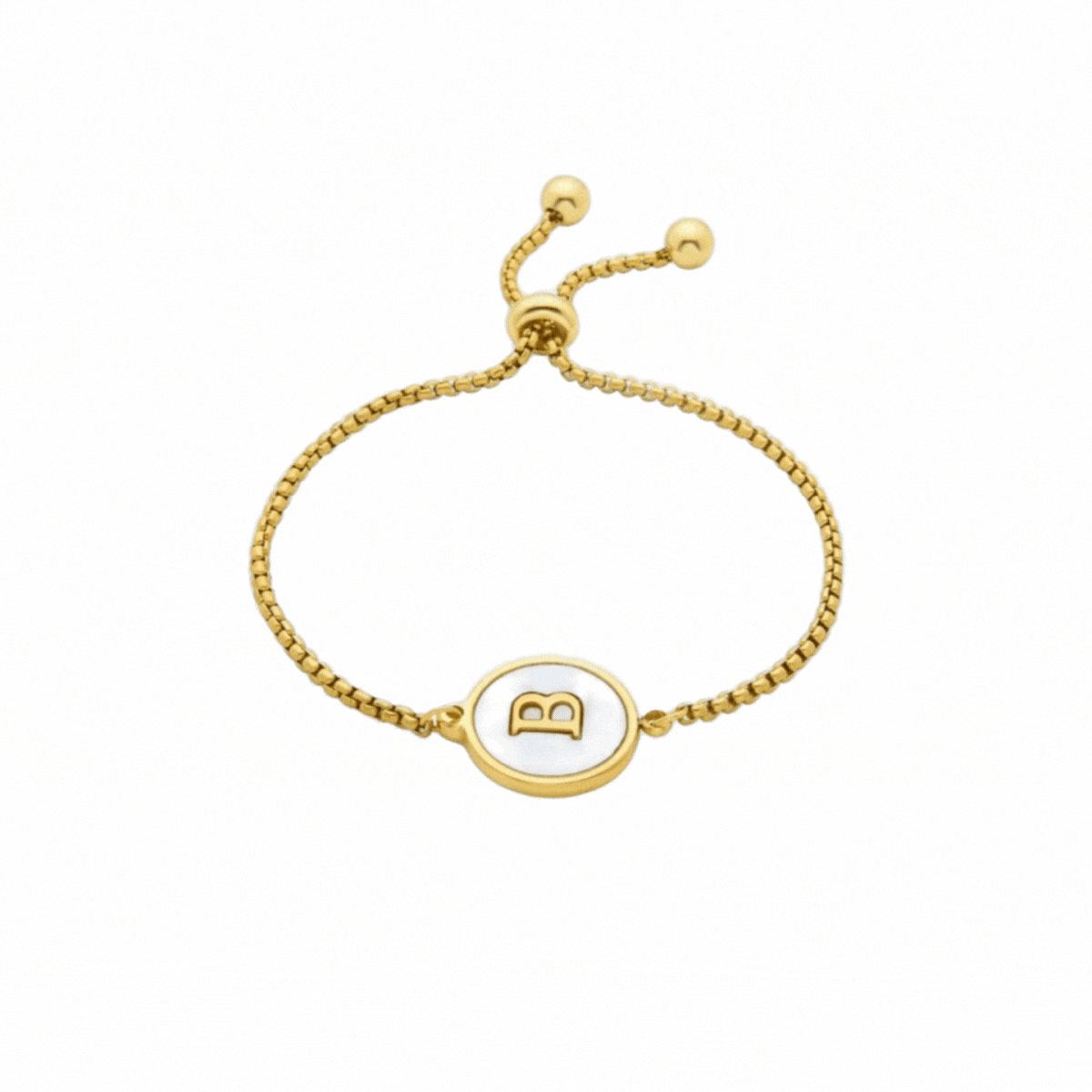 White Mother-of-Pearl Bracelet Finished in 18K Yellow Gold - Alphabet