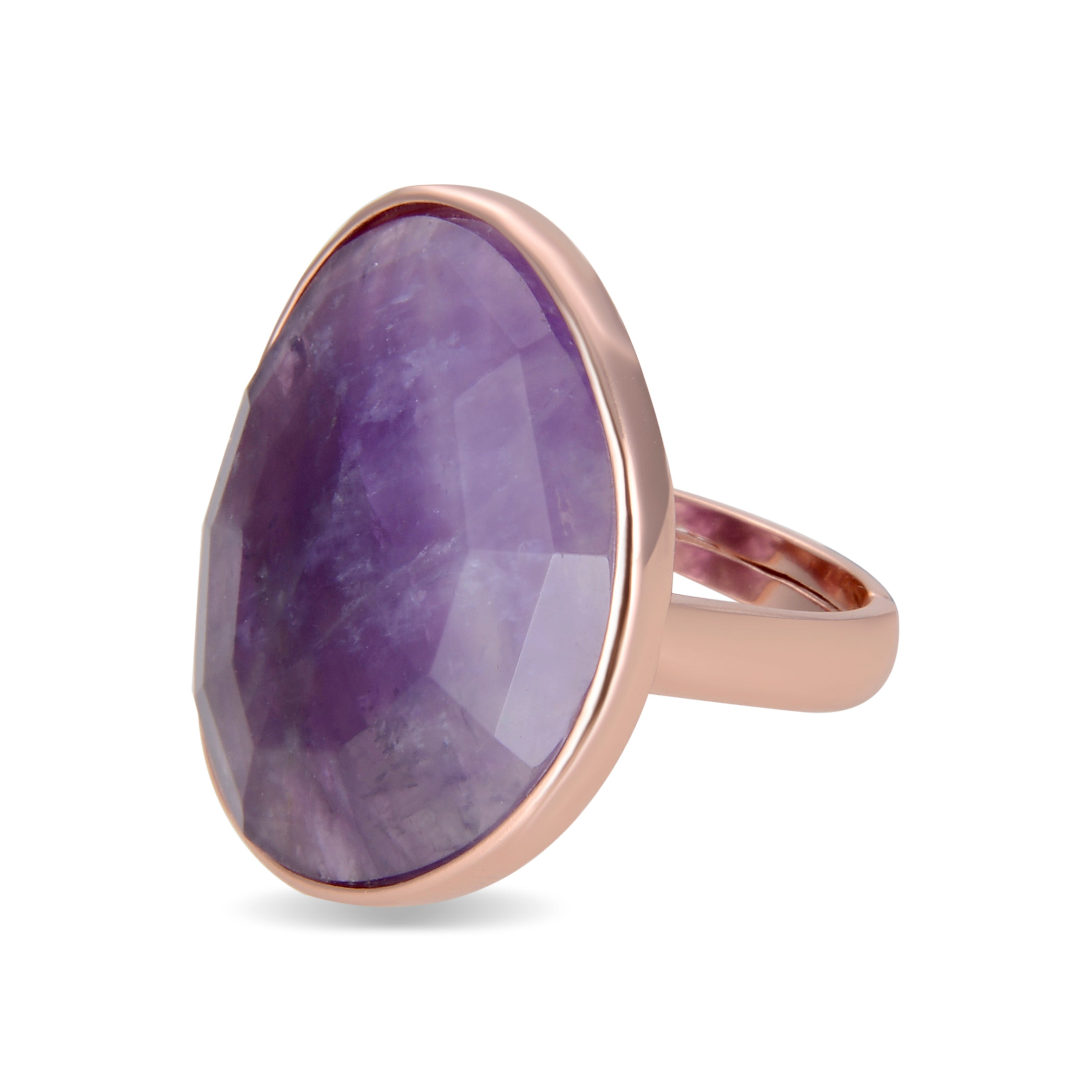 925 Sterling Silver Ring with Hydrothermal Amethyst Quartz finished in 18K Rose Gold - Taru