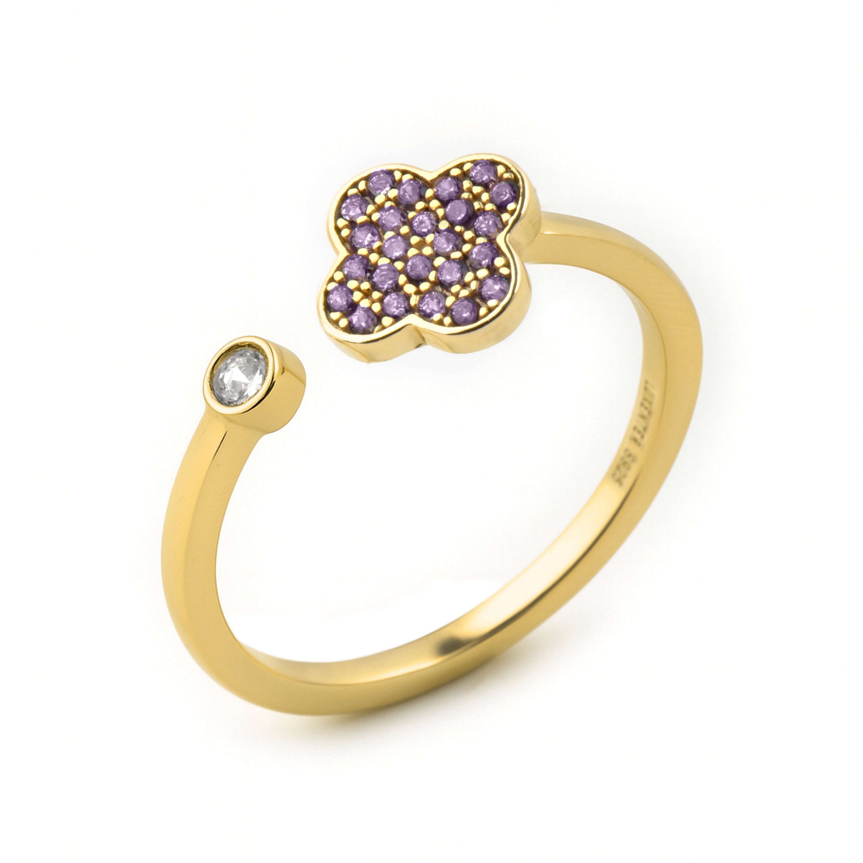Sterling Silver 925 and Amethyst Zircon Ring finished in 18k yellow gold - Alsion