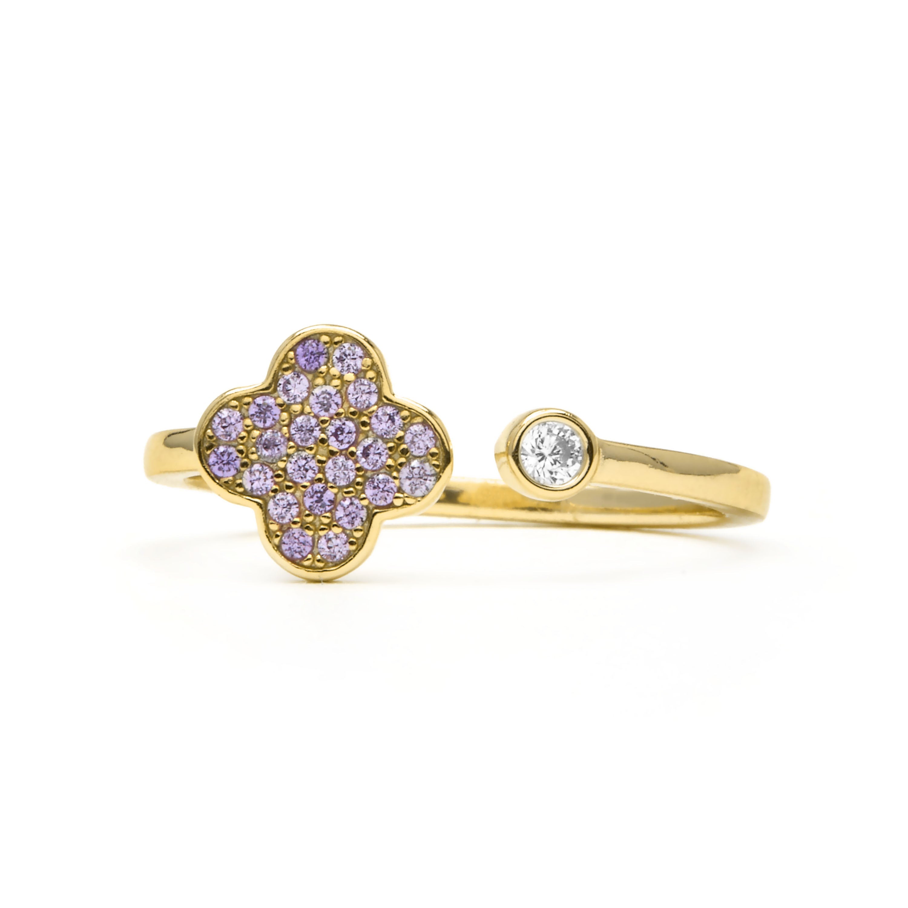 Sterling Silver 925 and Amethyst Zircon Ring finished in 18k yellow gold - Alsion