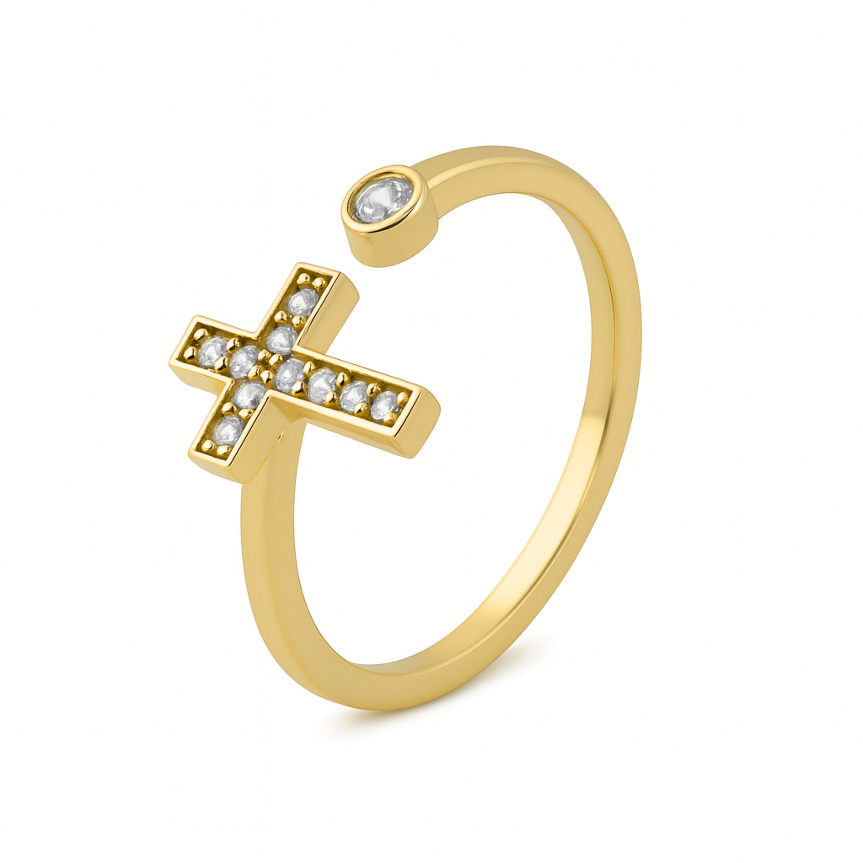 925 Sterling Silver Ring with Brilliant Zirconia, 18k Yellow Gold Finish - Dracka