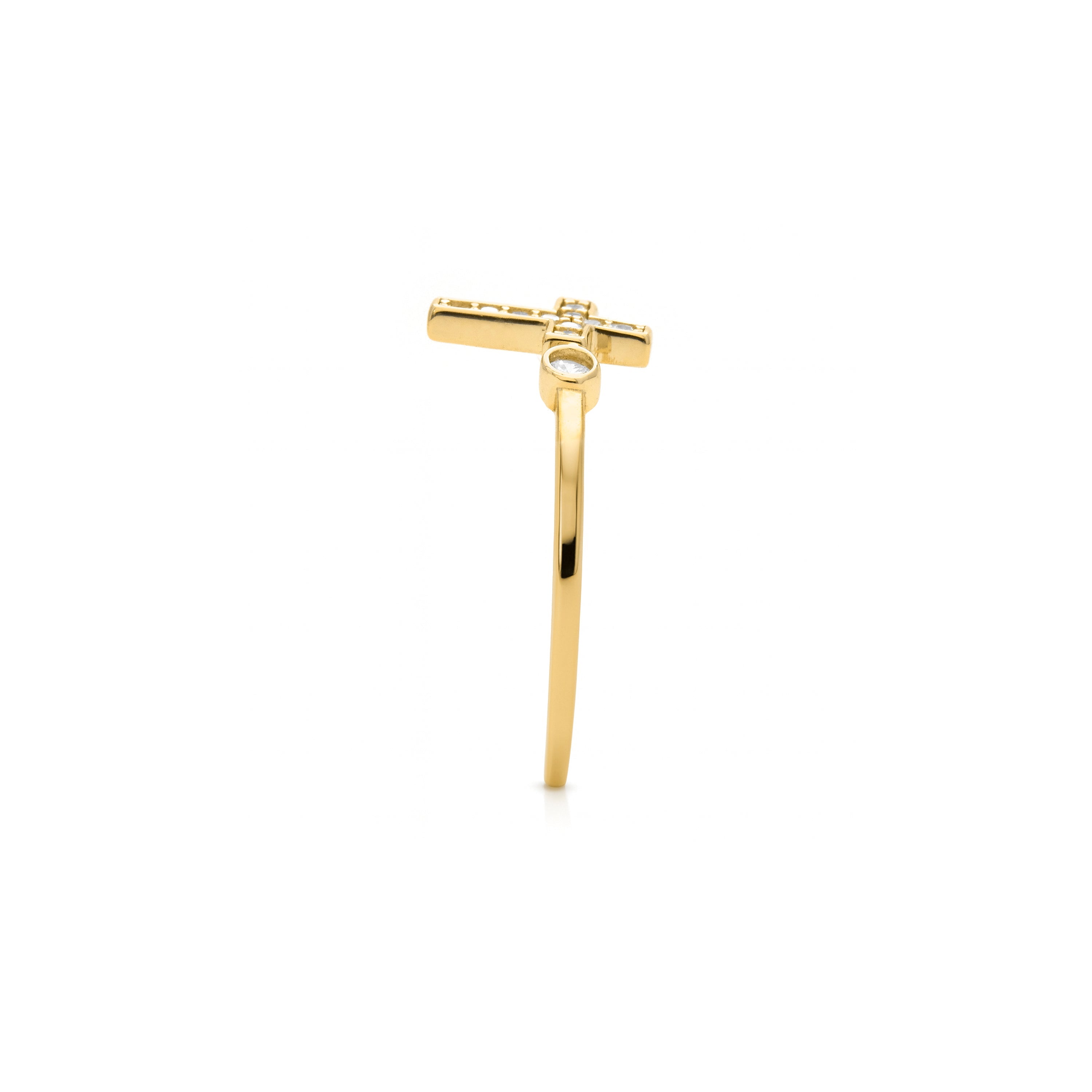 925 Sterling Silver Ring with Brilliant Zirconia, 18k Yellow Gold Finish - Dracka