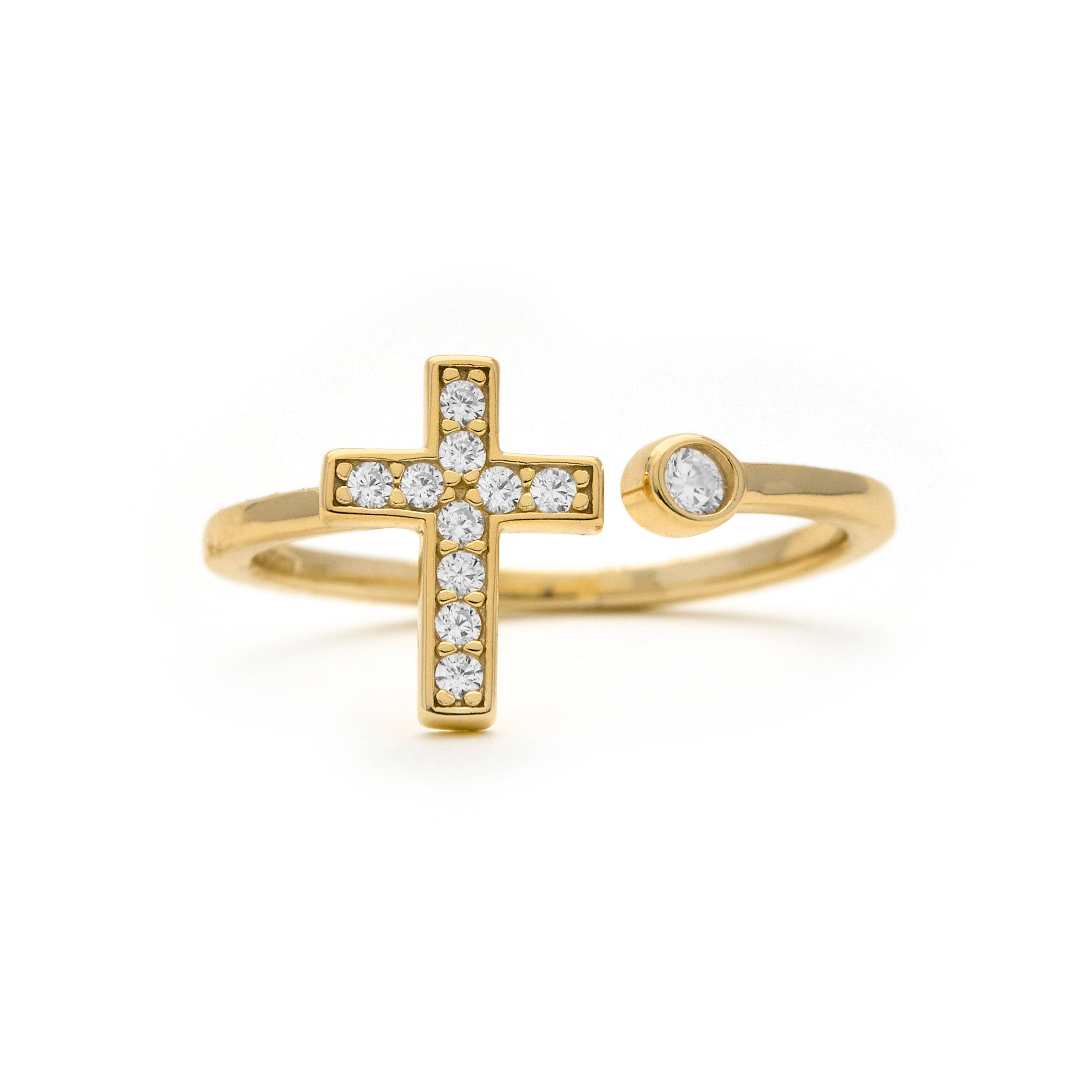 925 Sterling Silver Ring with Brilliant Zirconia, 18k Yellow Gold Finish - Dracka