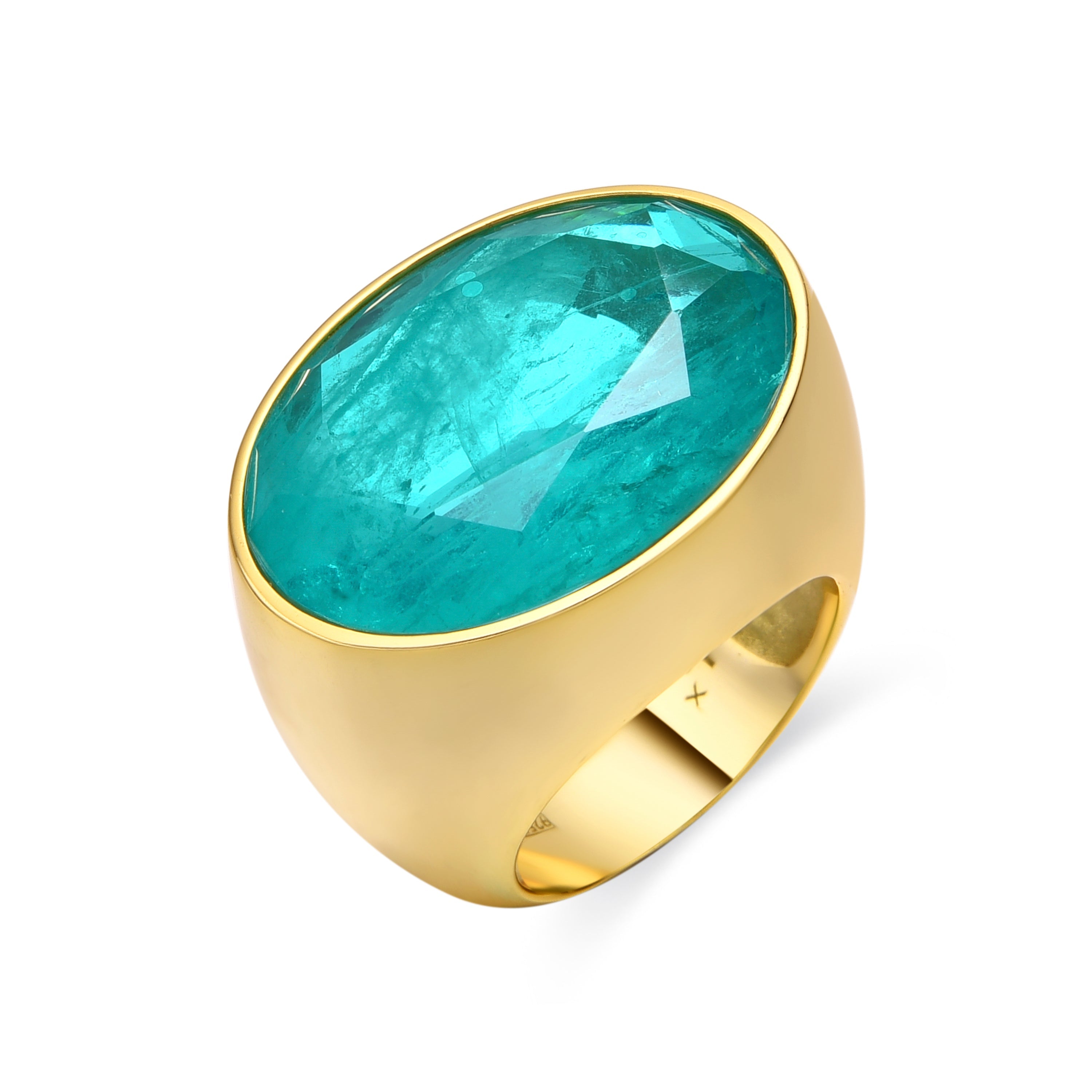 925 Sterling Silver and Green Zirconia Ring, 18k Yellow Gold Finish - Jadir
