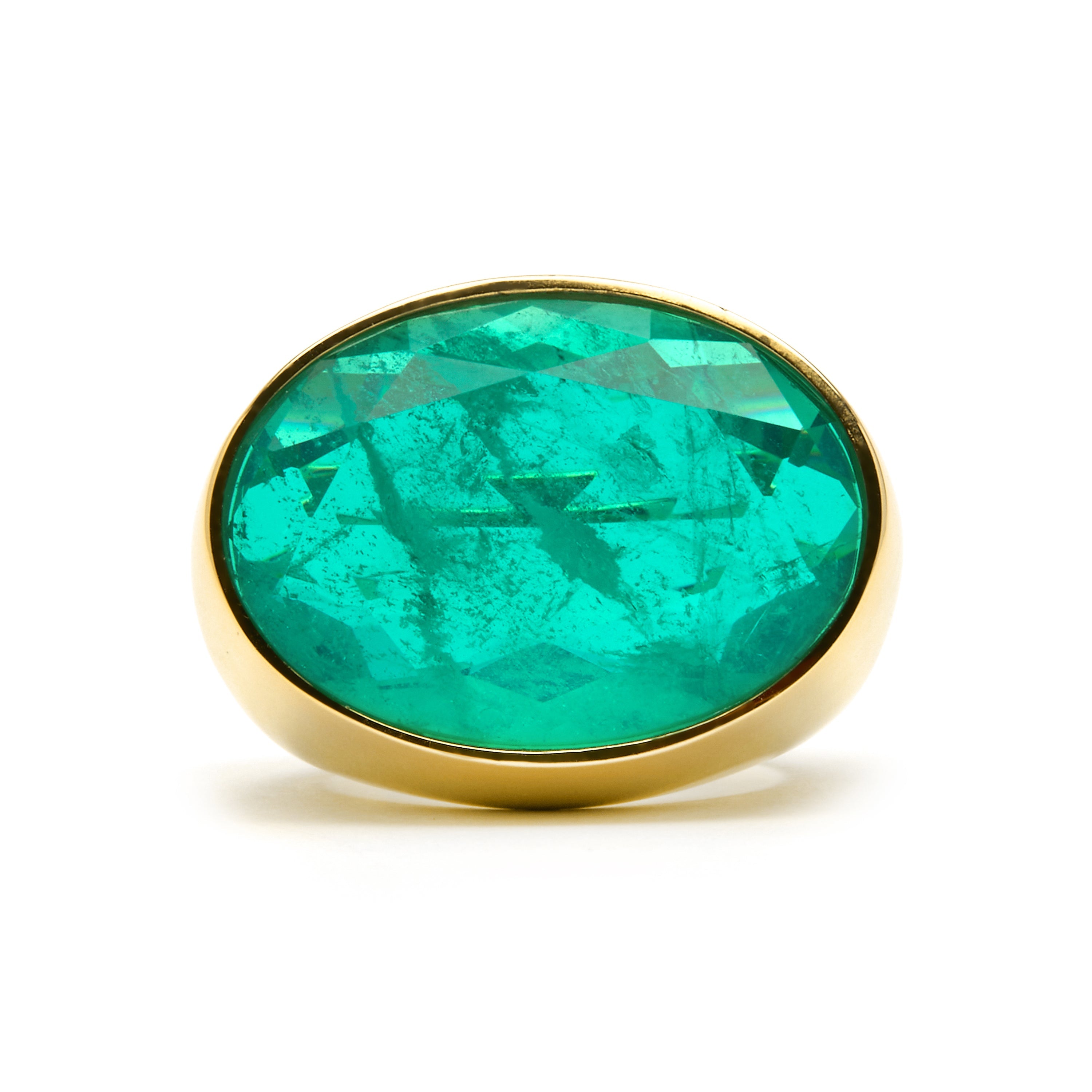 Anel de Prata 925 e Zircônia Verde com acabamento em ouro amarelo 18k - Jadir