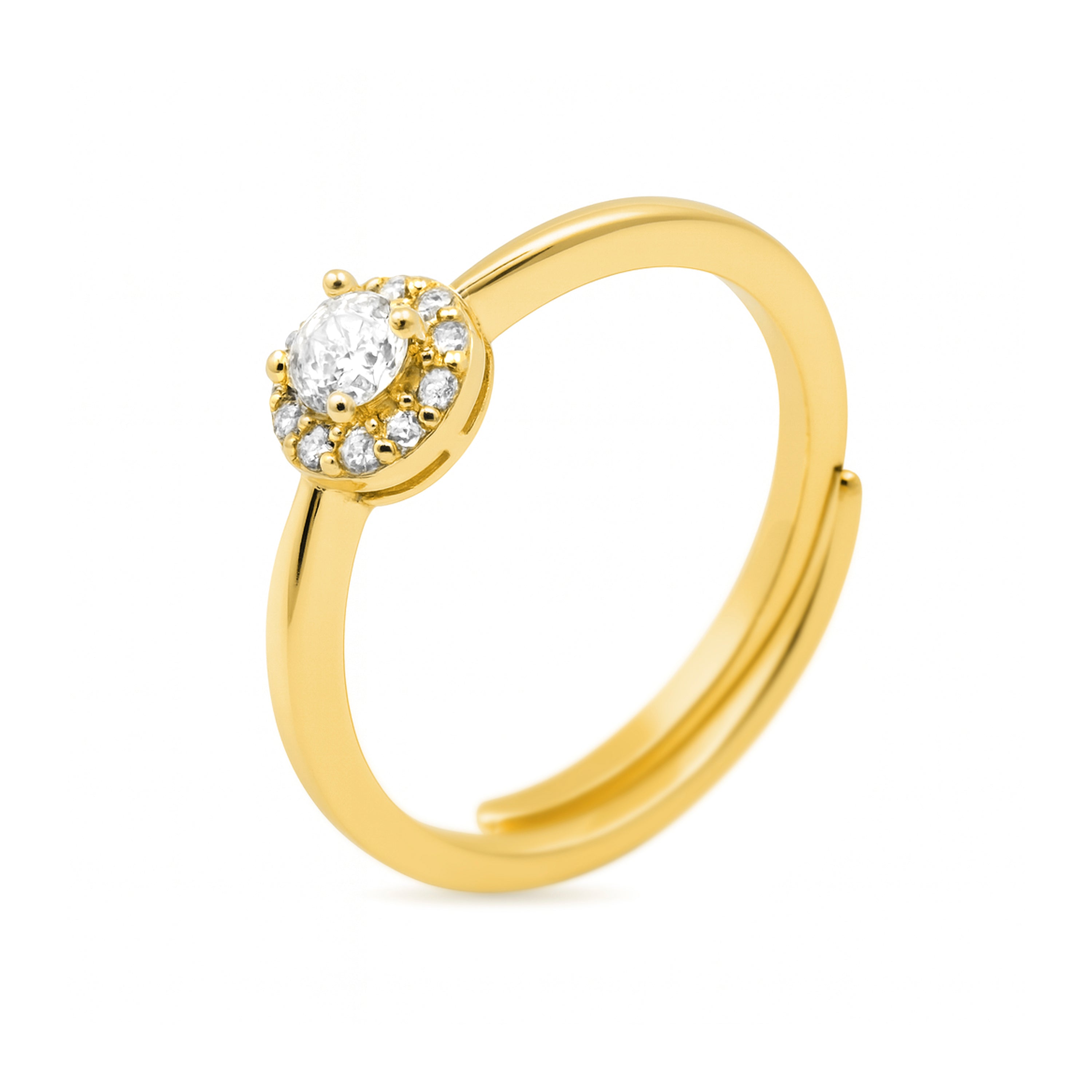 Sterling Silver 925 Ring with Brilliant Zirconia, 18k Yellow Gold Plated - Aldra