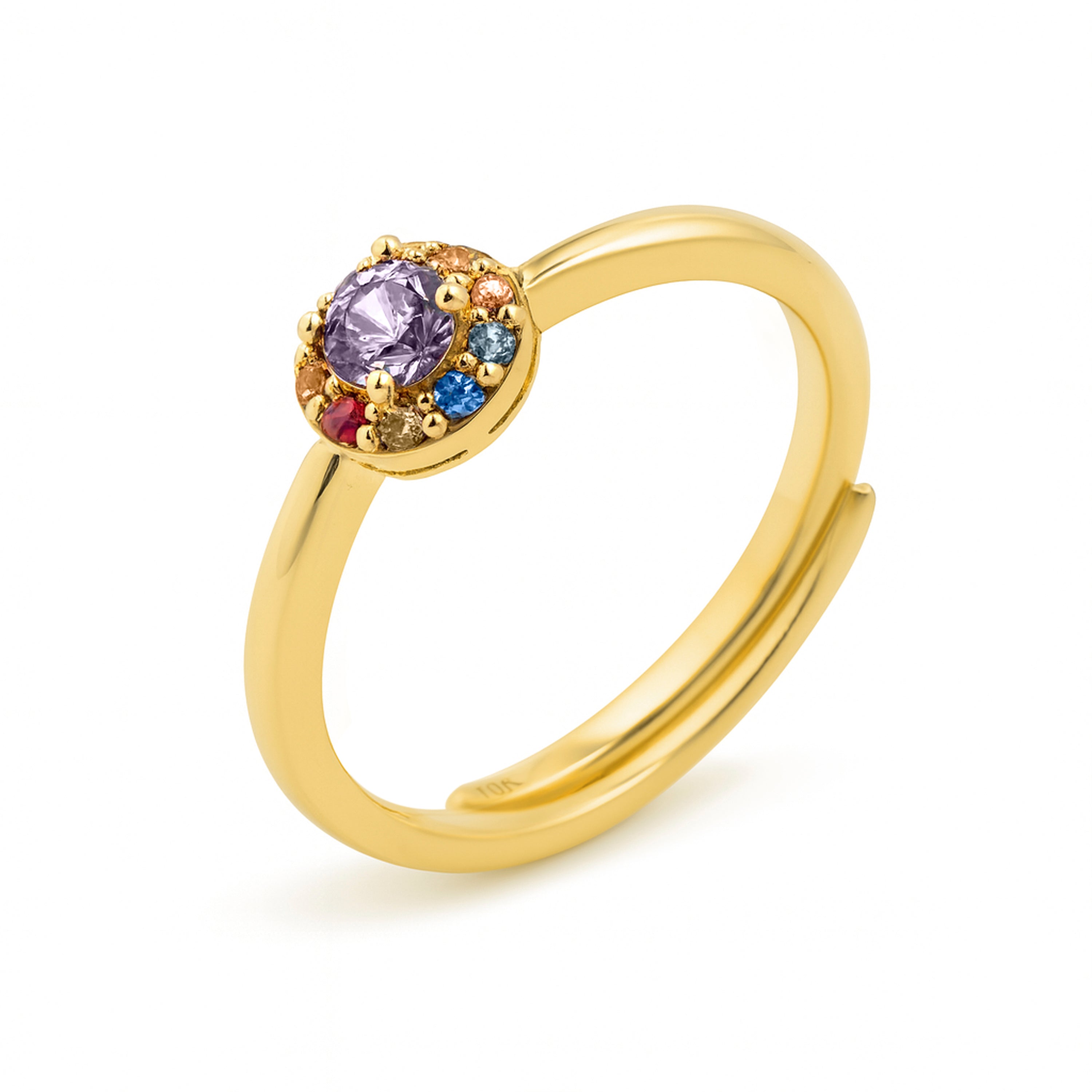 925 Sterling Silver Ring with Multicolor Zirconia, 18k Yellow Gold Plating - Aldra