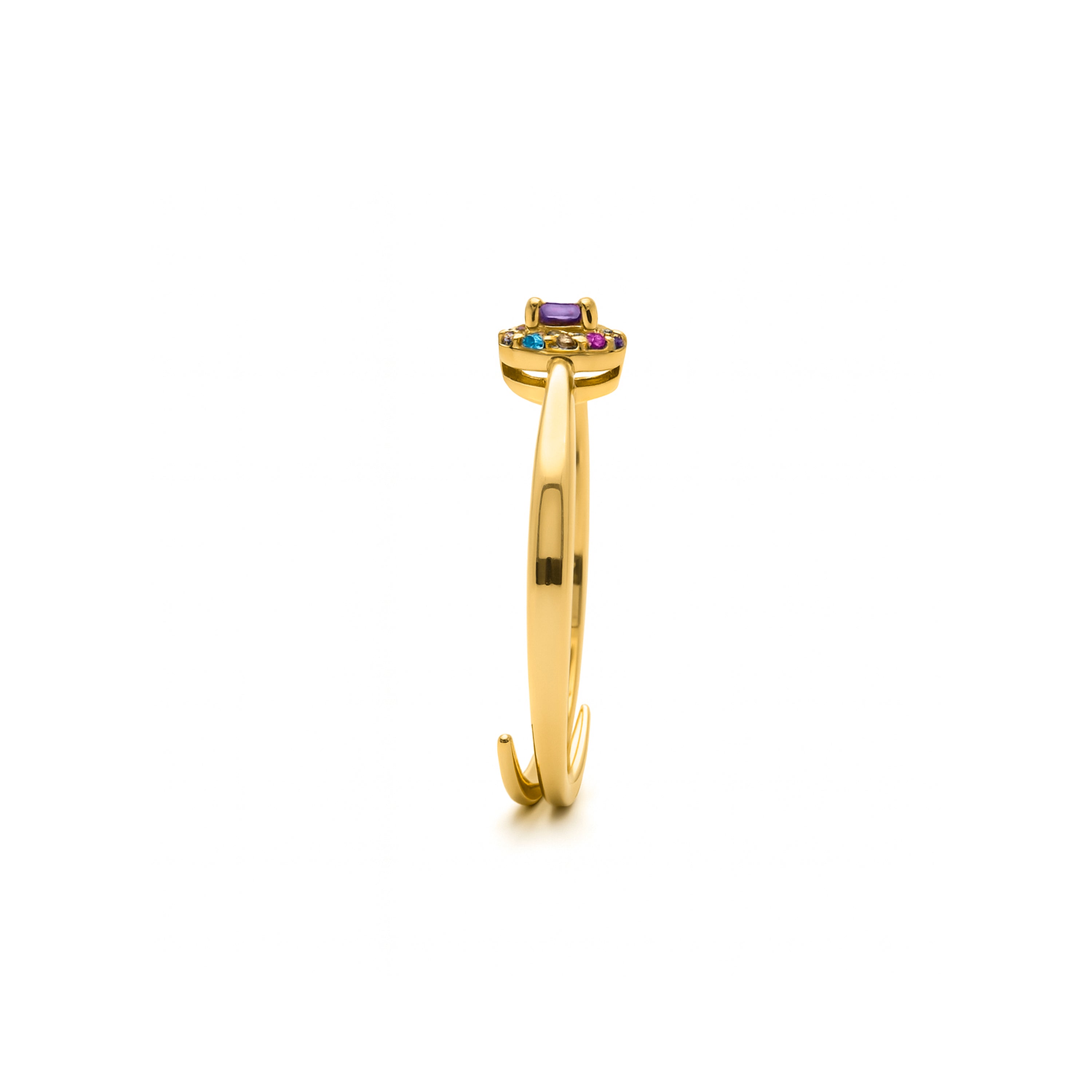 925 Sterling Silver Ring with Multicolor Zirconia, 18k Yellow Gold Plating - Aldra