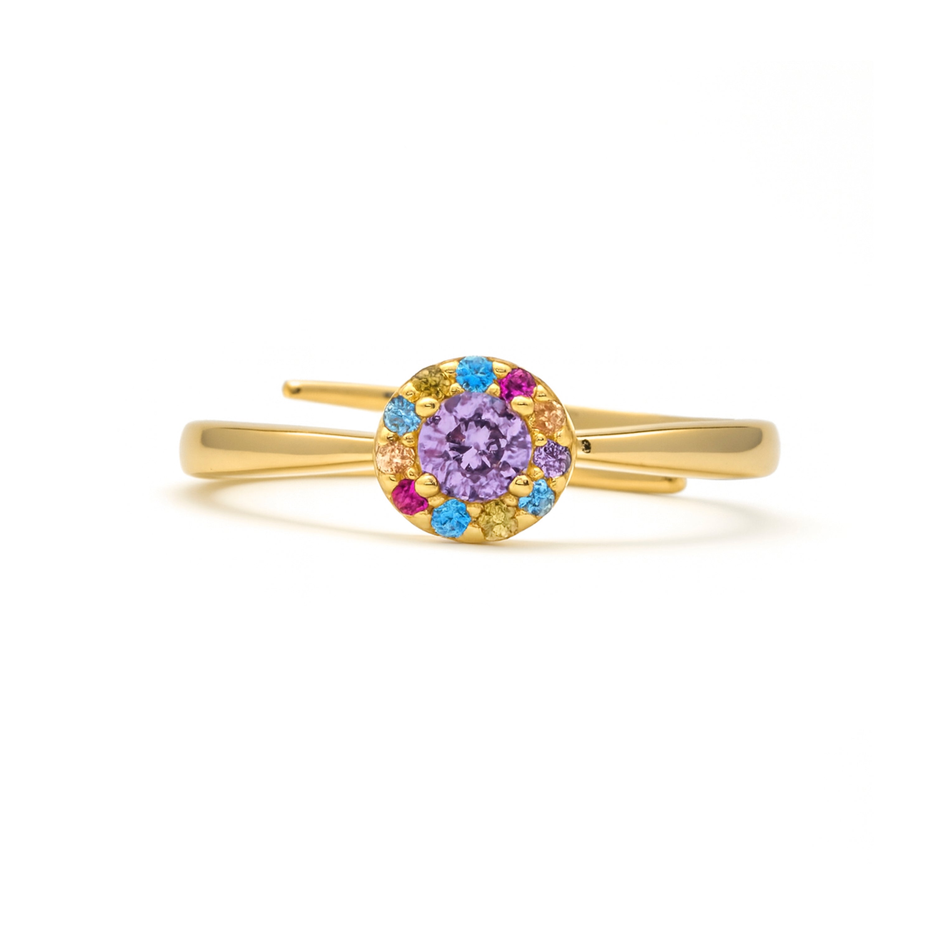 925 Sterling Silver Ring with Multicolor Zirconia, 18k Yellow Gold Plating - Aldra