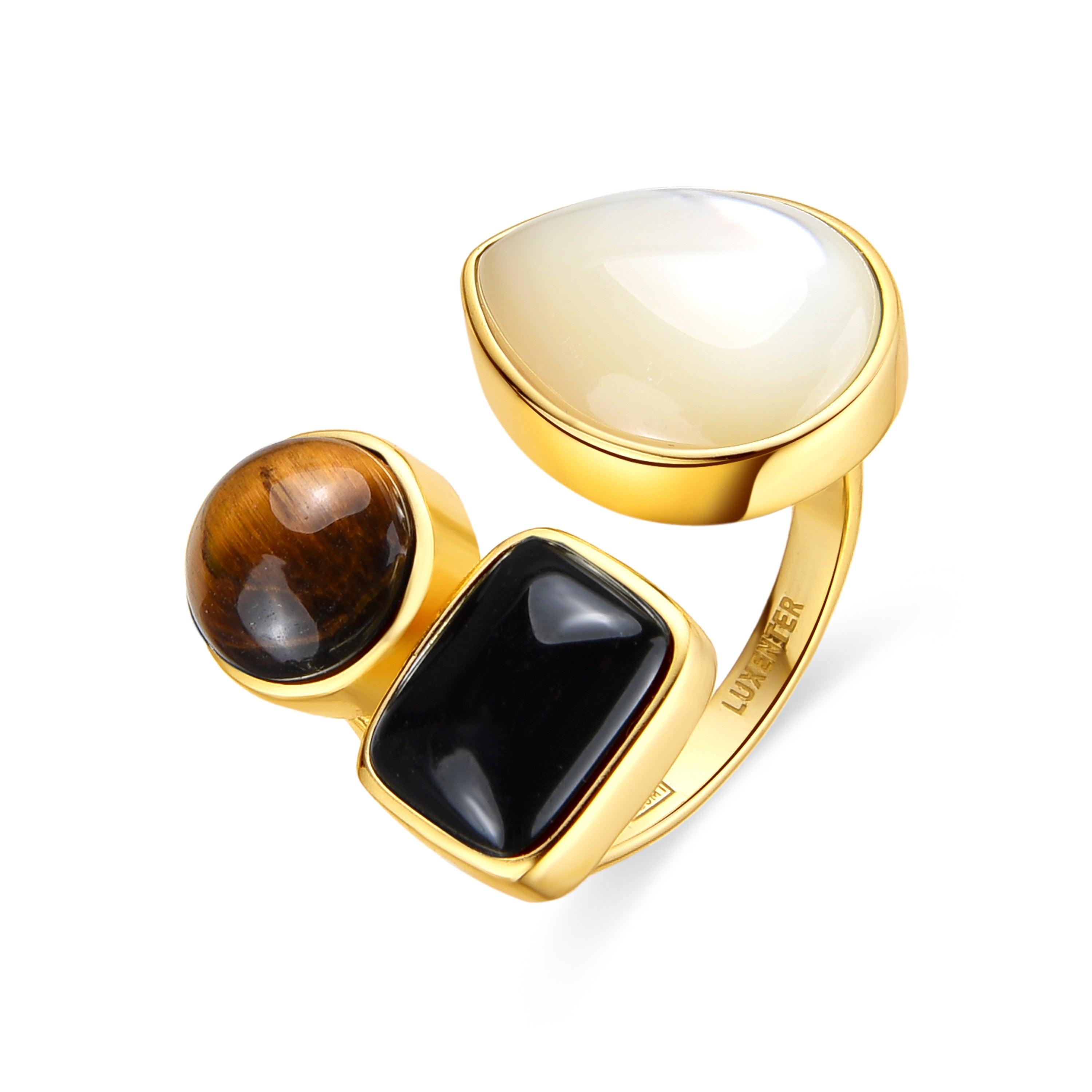 925 Sterling Silver and White Mother of Pearl Ring with 18k Yellow Gold Finish - Miya