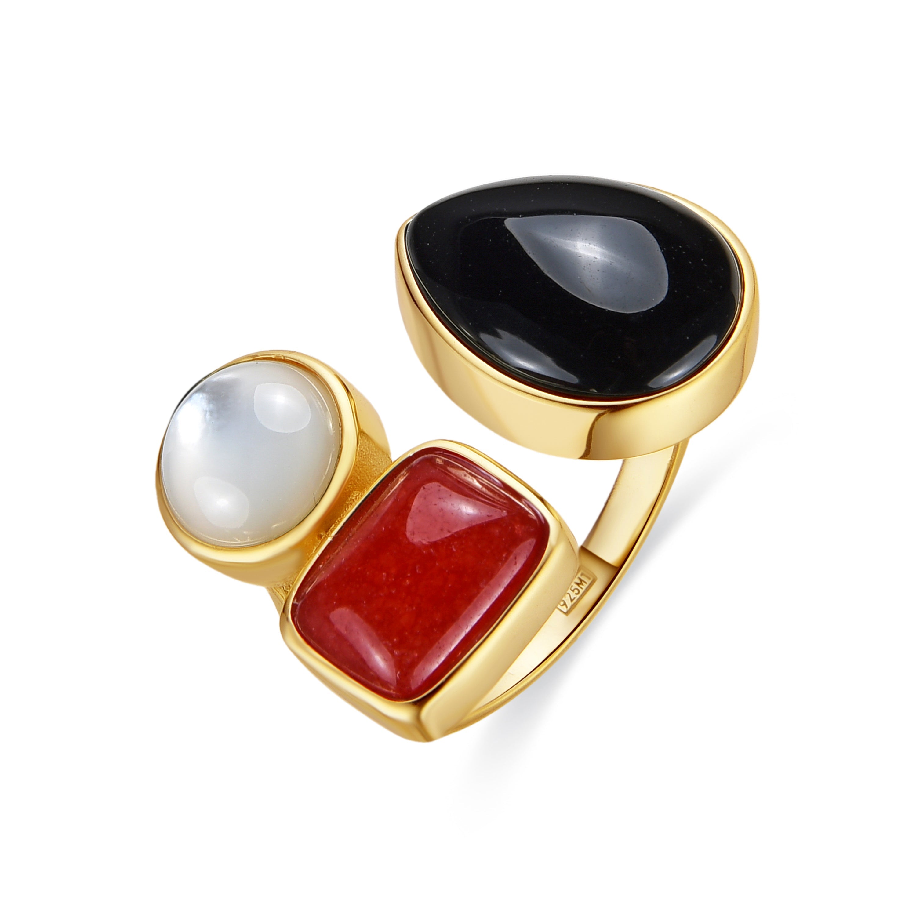 925 Sterling Silver and Hydrothermal Onyx Quartz Ring with 18k Yellow Gold Finish - Miya