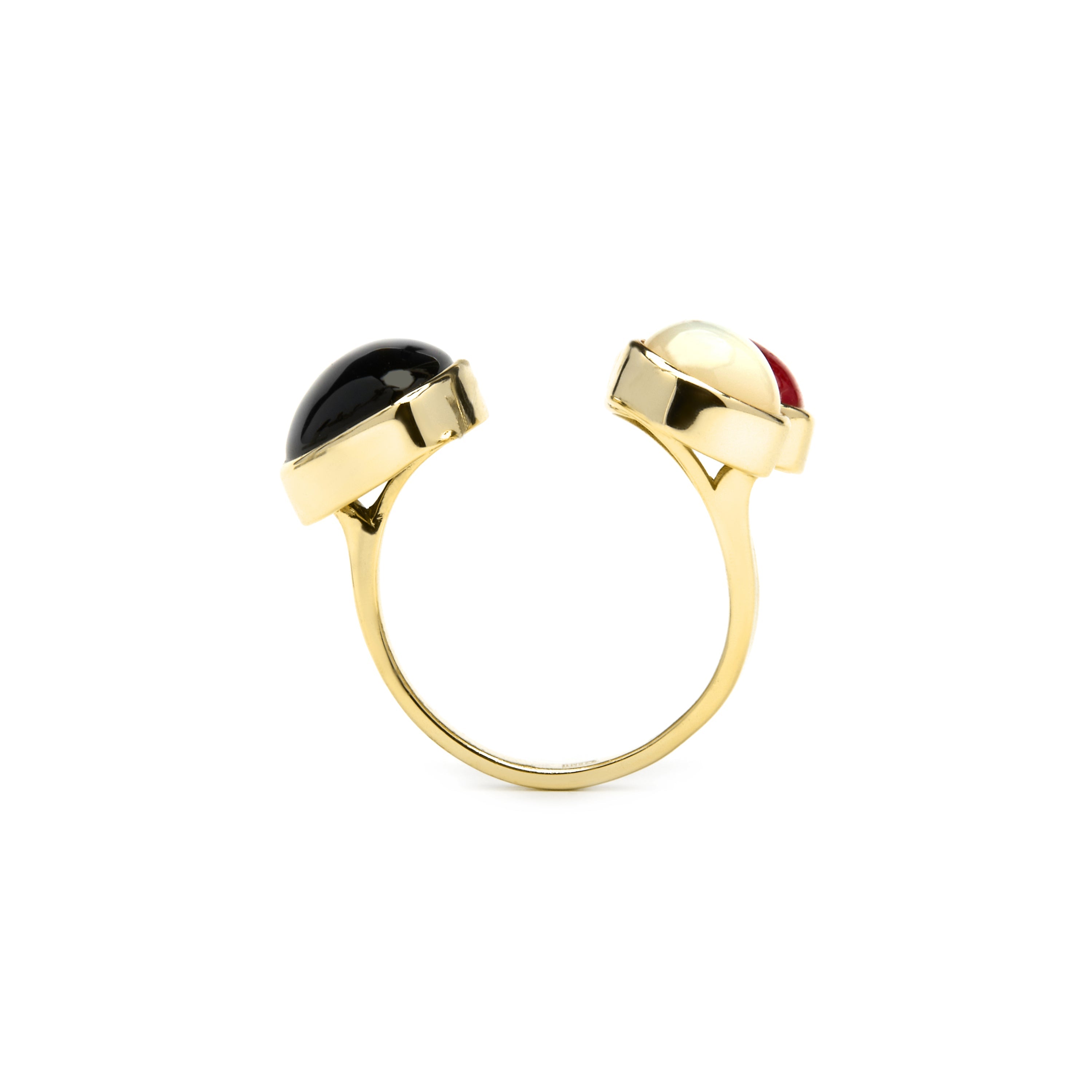 Anillo de Plata de Ley 925 y Cuarzo Hidrotermal Onix acabado oro amarillo de 18k - Miya