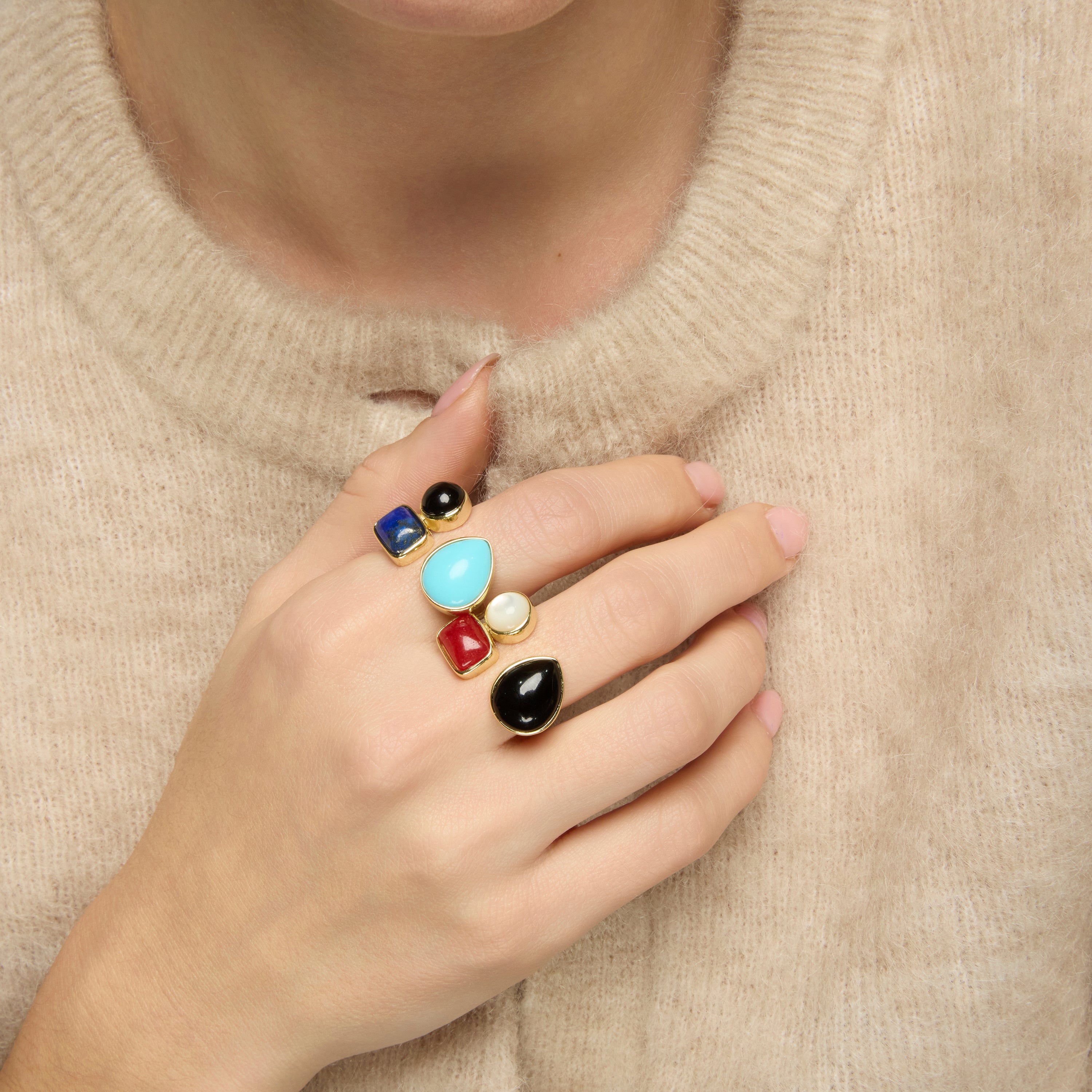 925 Sterling Silver and Hydrothermal Onyx Quartz Ring with 18k Yellow Gold Finish - Miya