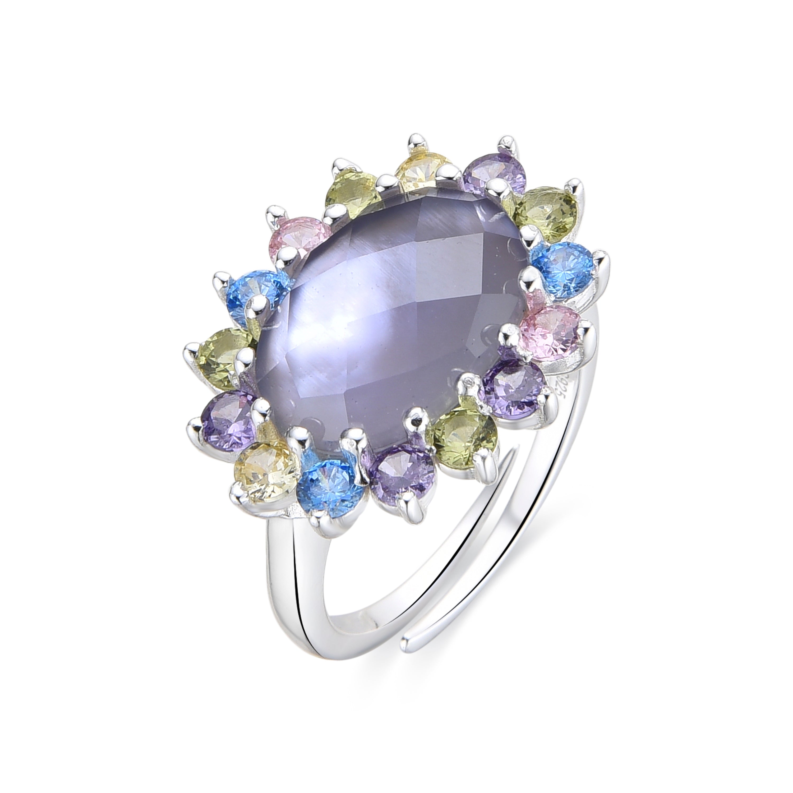 925 Sterling Silver and Multicolor Zirconia Ring with Rhodium Finish - Nopsa