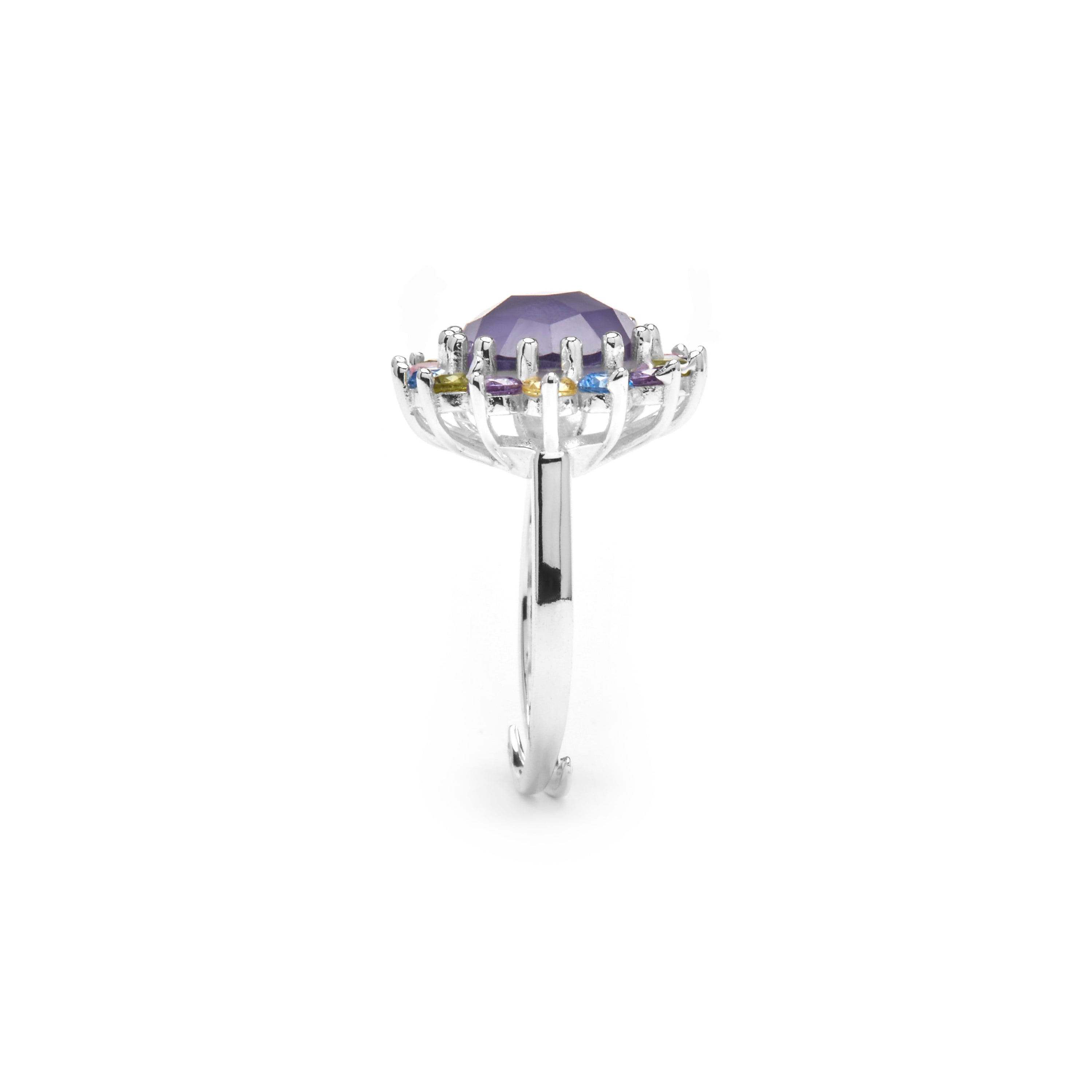 925 Sterling Silver and Multicolor Zirconia Ring with Rhodium Finish - Nopsa
