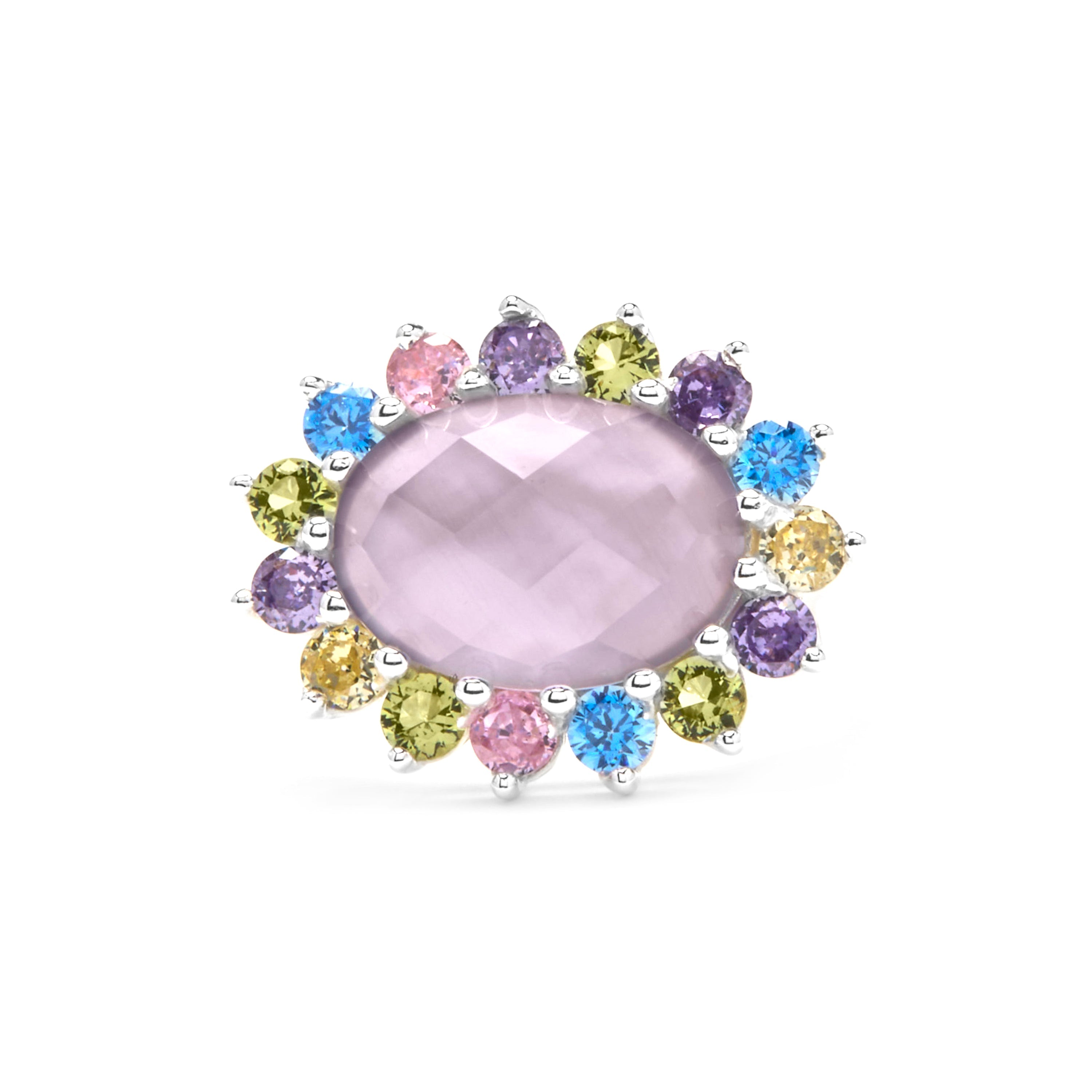 925 Sterling Silver and Multicolor Zirconia Ring with Rhodium Finish - Nopsa