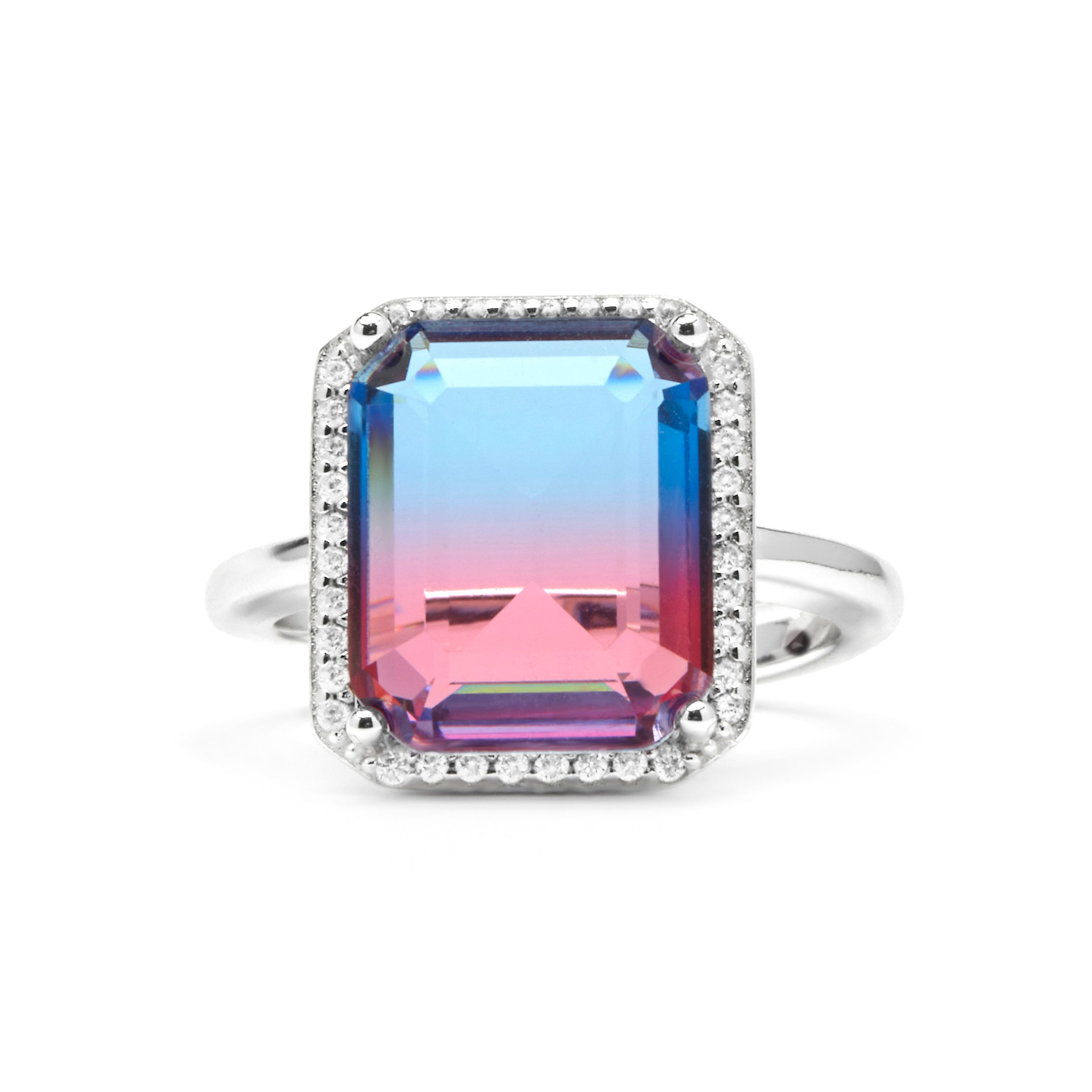 925 Sterling Silver and Gradient Blue Hydrothermal Quartz Ring with Rhodium Finish - Kakan