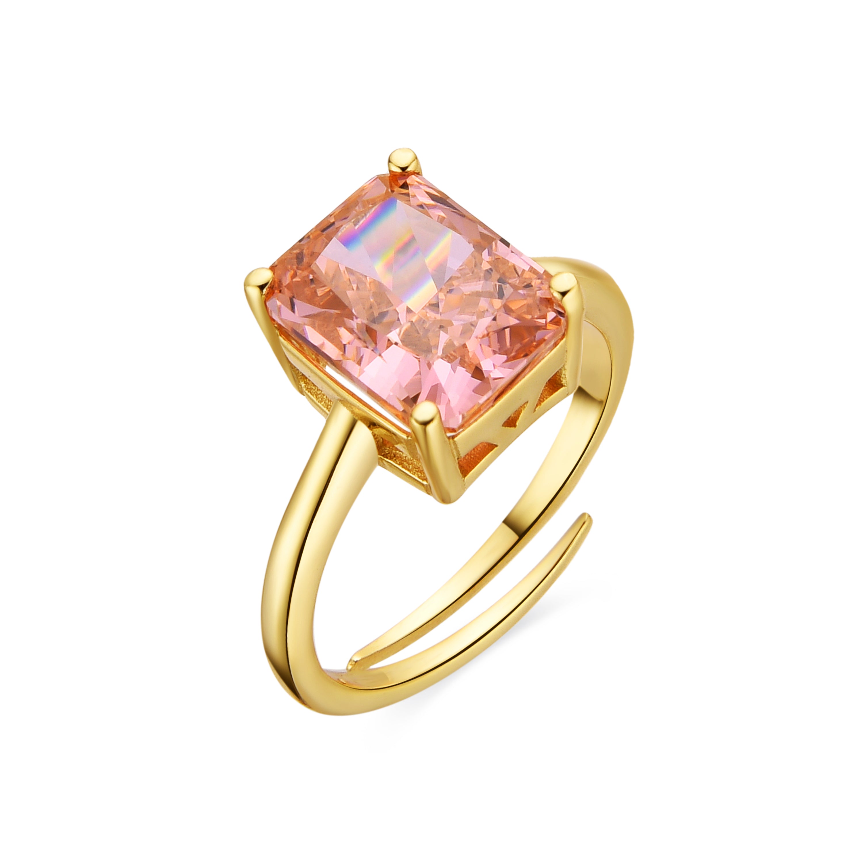 925 Sterling Silver and Champagne Zirconia Ring with 18k Gold Finish - Sibke