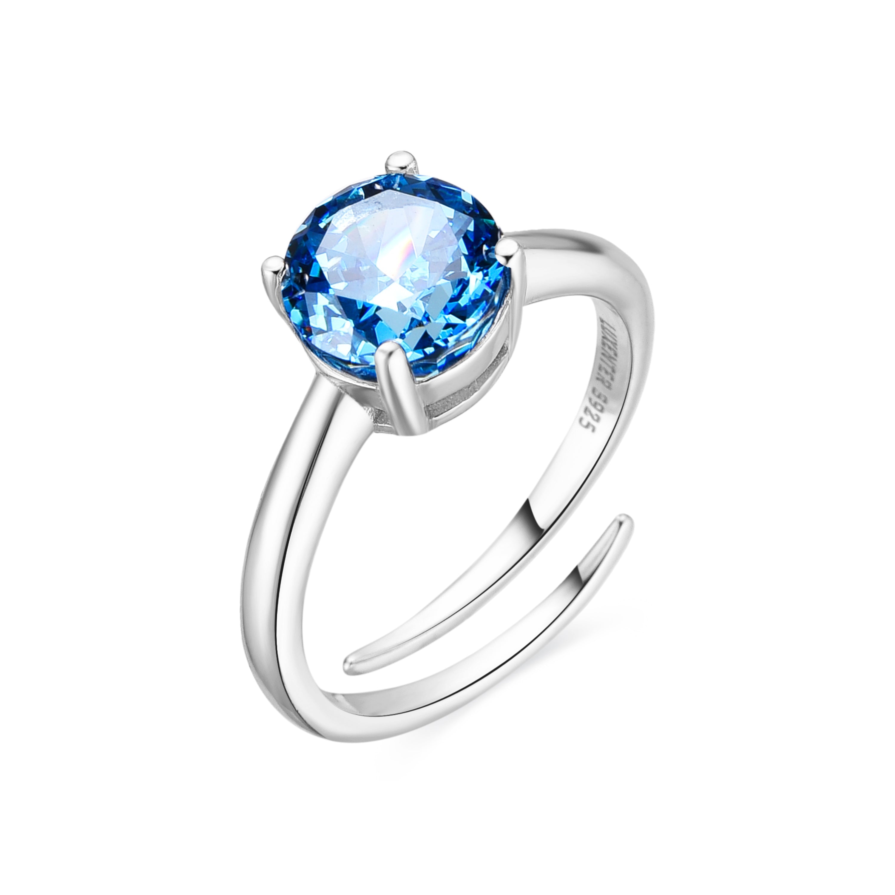 925 Sterling Silver and Blue Topaz Zirconia Ring with Rhodium Finish - Baran
