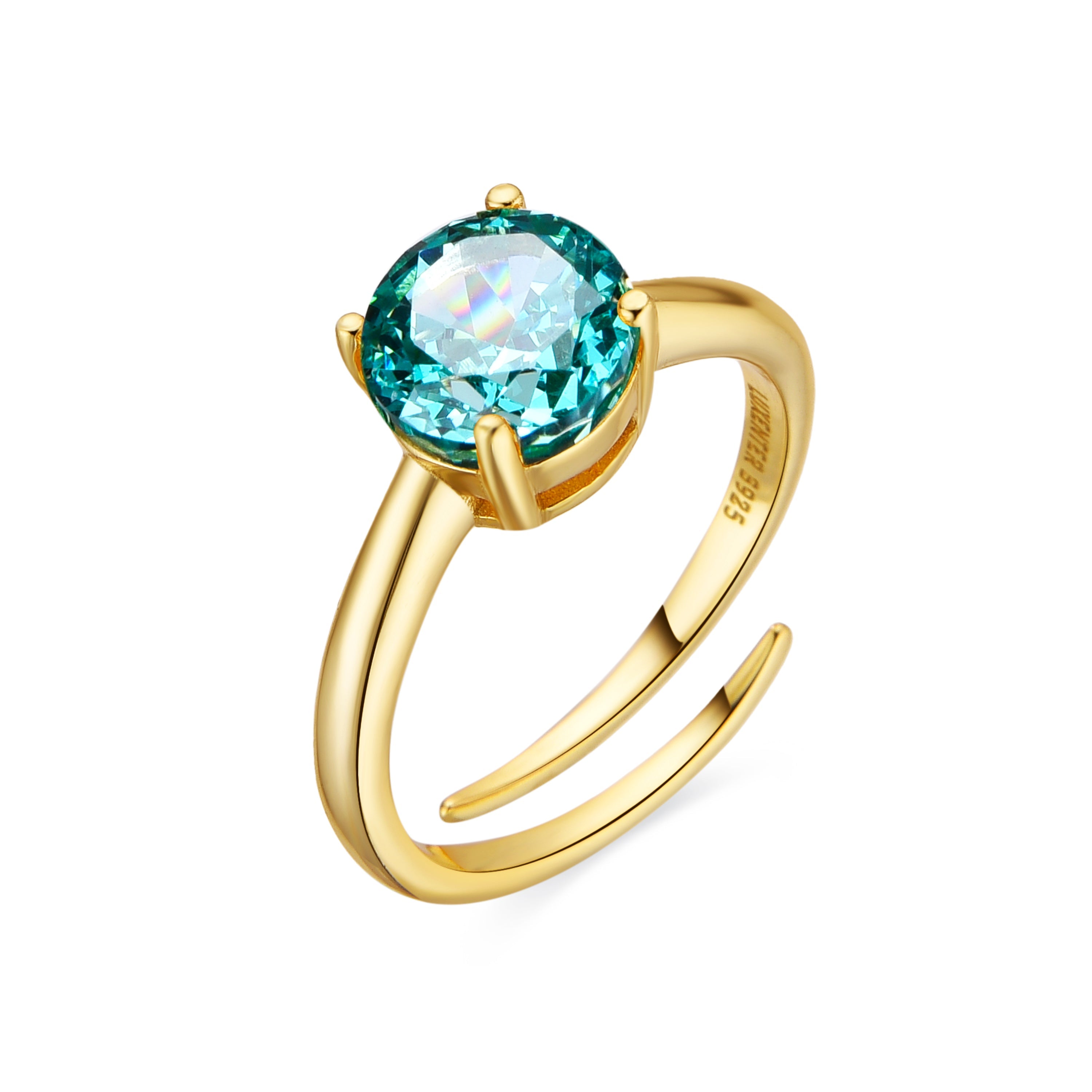 Anillo de Plata de Ley 925 y Cuarzo Hidrotermal Verde Claro acabado oro 18k - Baran