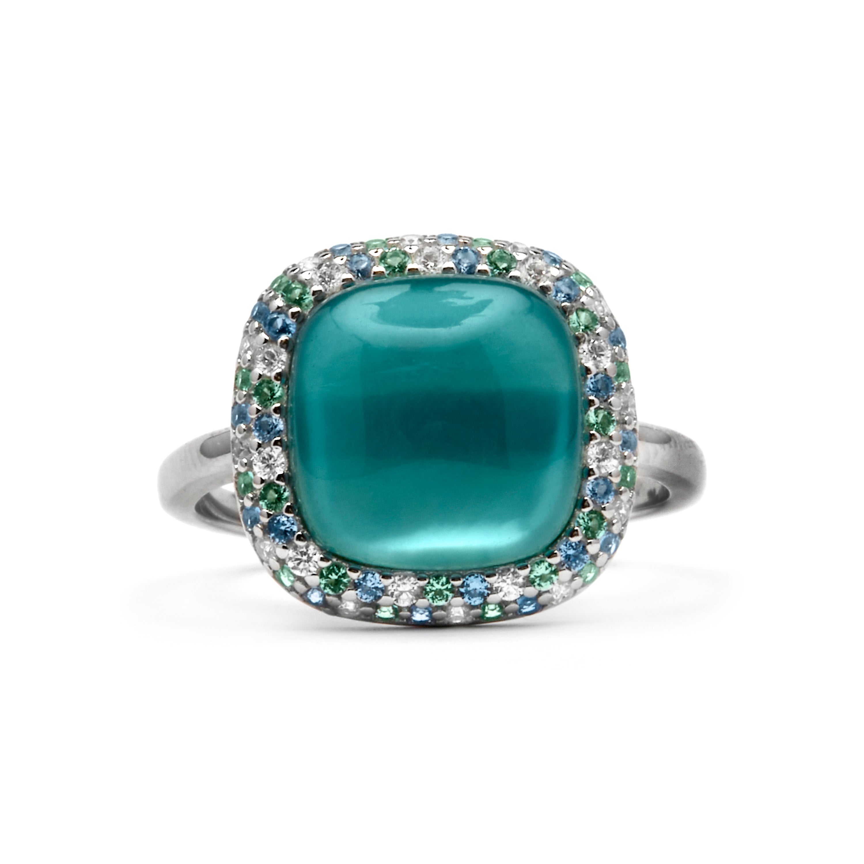 Anel de Prata Esterlina 925 e Hematita Dupla / Cristal Azul com acabamento em ródio - Baddal