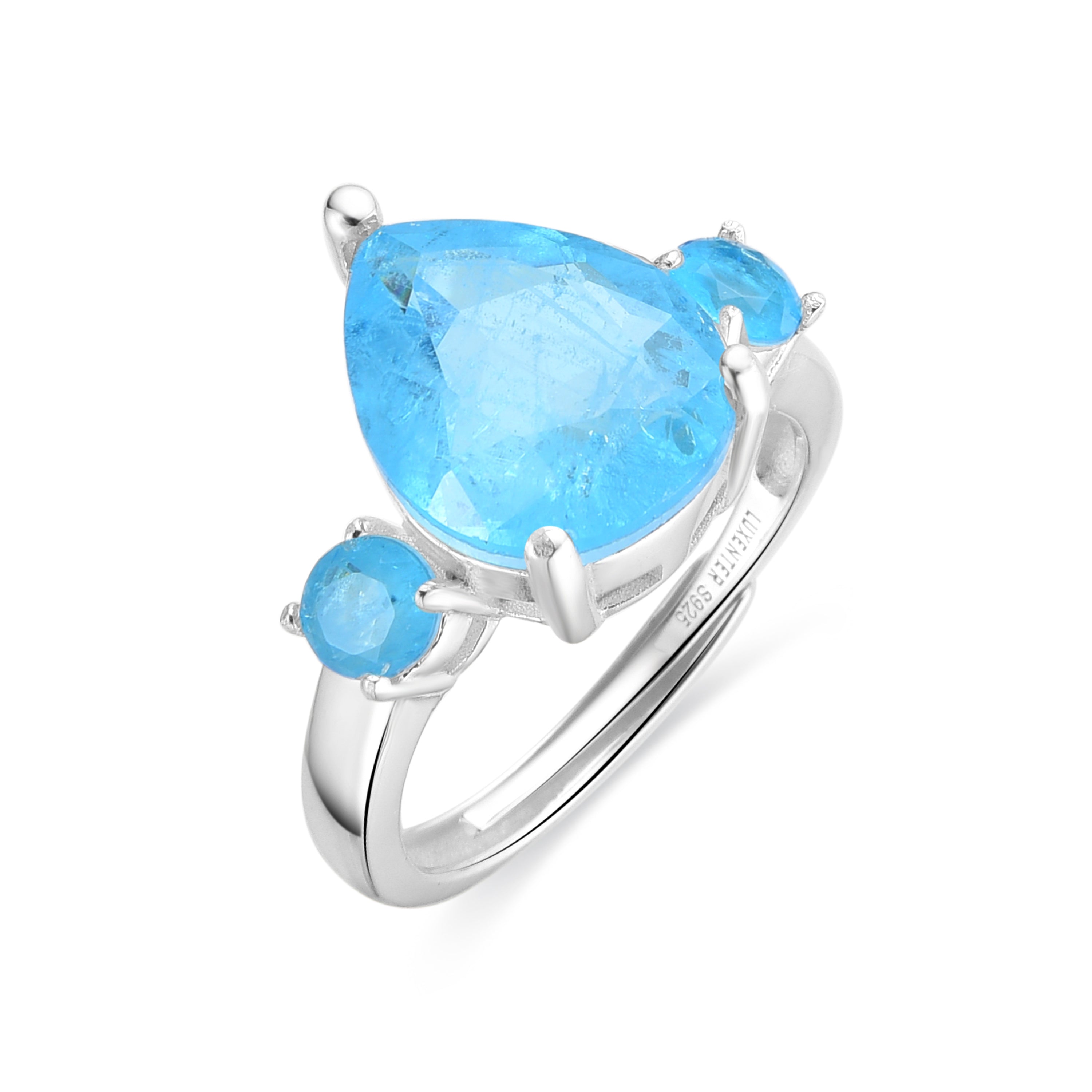 925 Sterling Silver and Aquamarine Hydrothermal Quartz Ring with Rhodium Finish - Larec