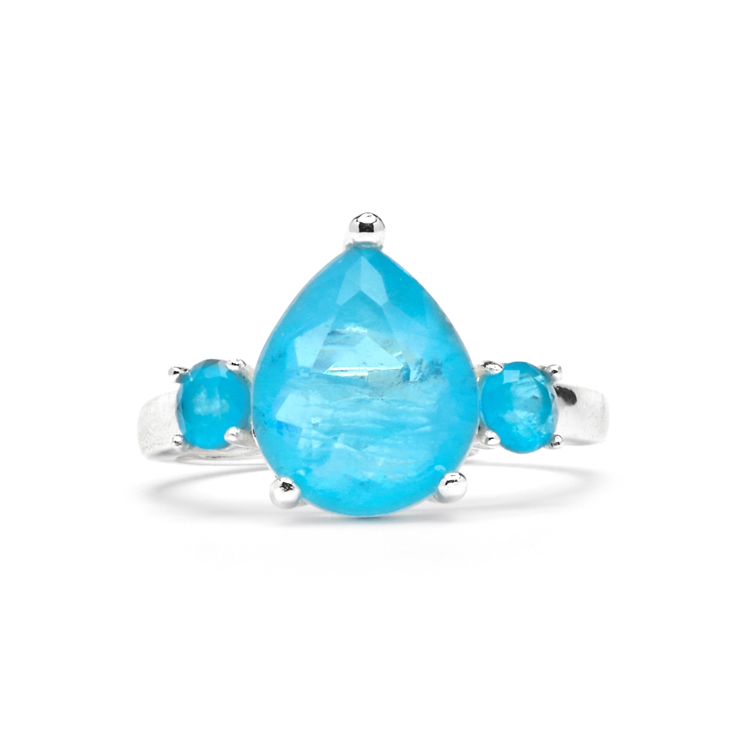 Anillo de Plata de Ley 925 y Cuarzo Hidrotermal Aguamarina acabado rodio - Larec