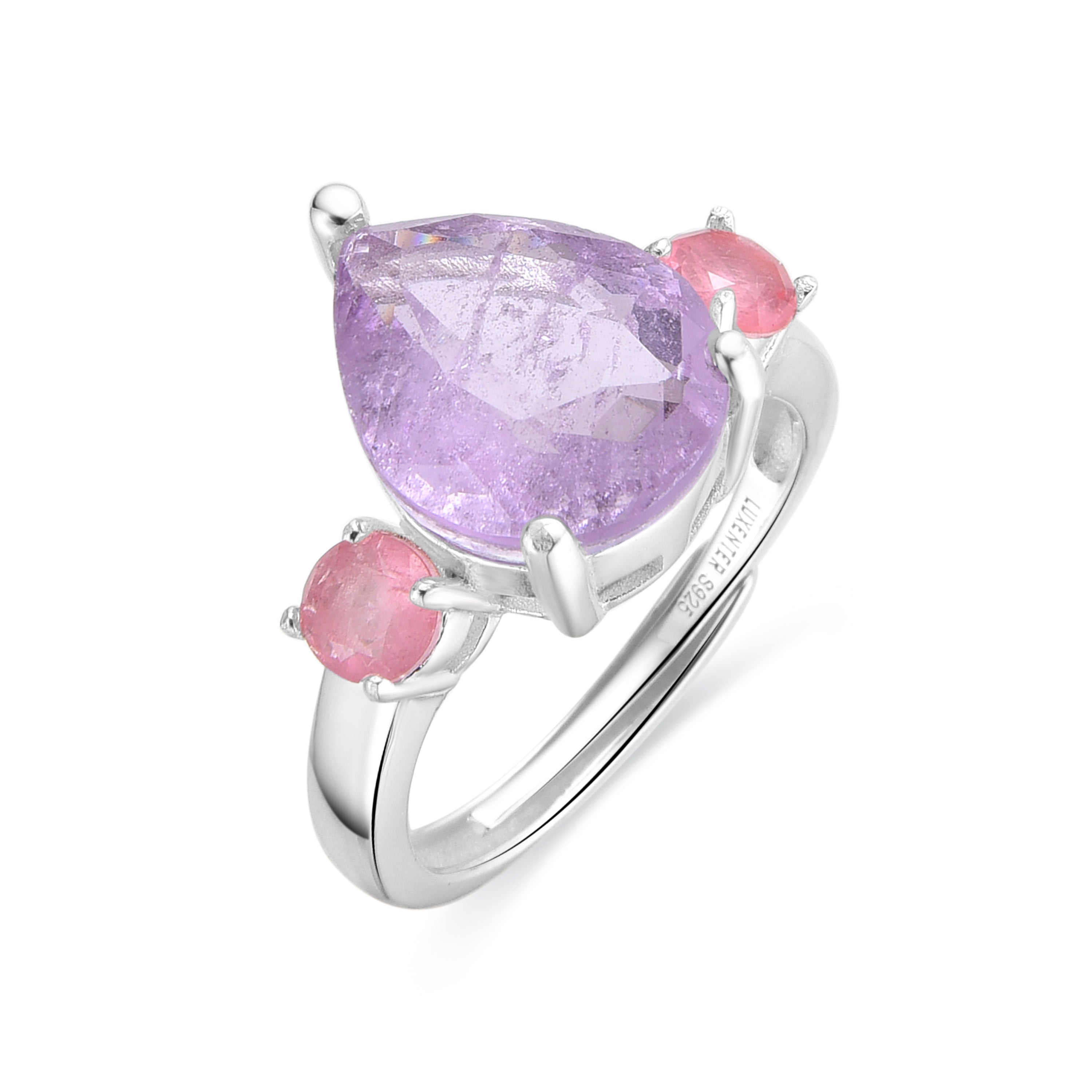 925 Sterling Silver and Amethyst Hydrothermal Quartz Ring with Rhodium Finish - Larec