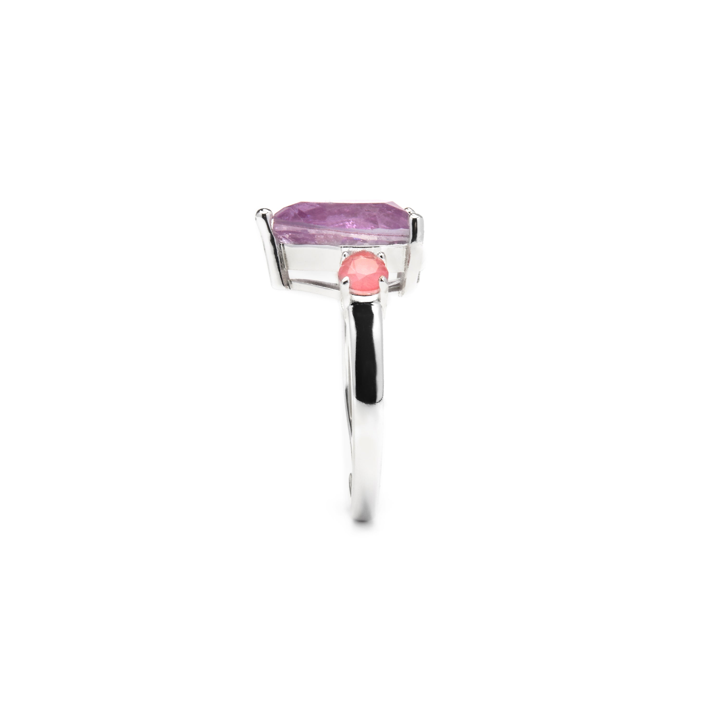 925 Sterling Silver and Amethyst Hydrothermal Quartz Ring with Rhodium Finish - Larec