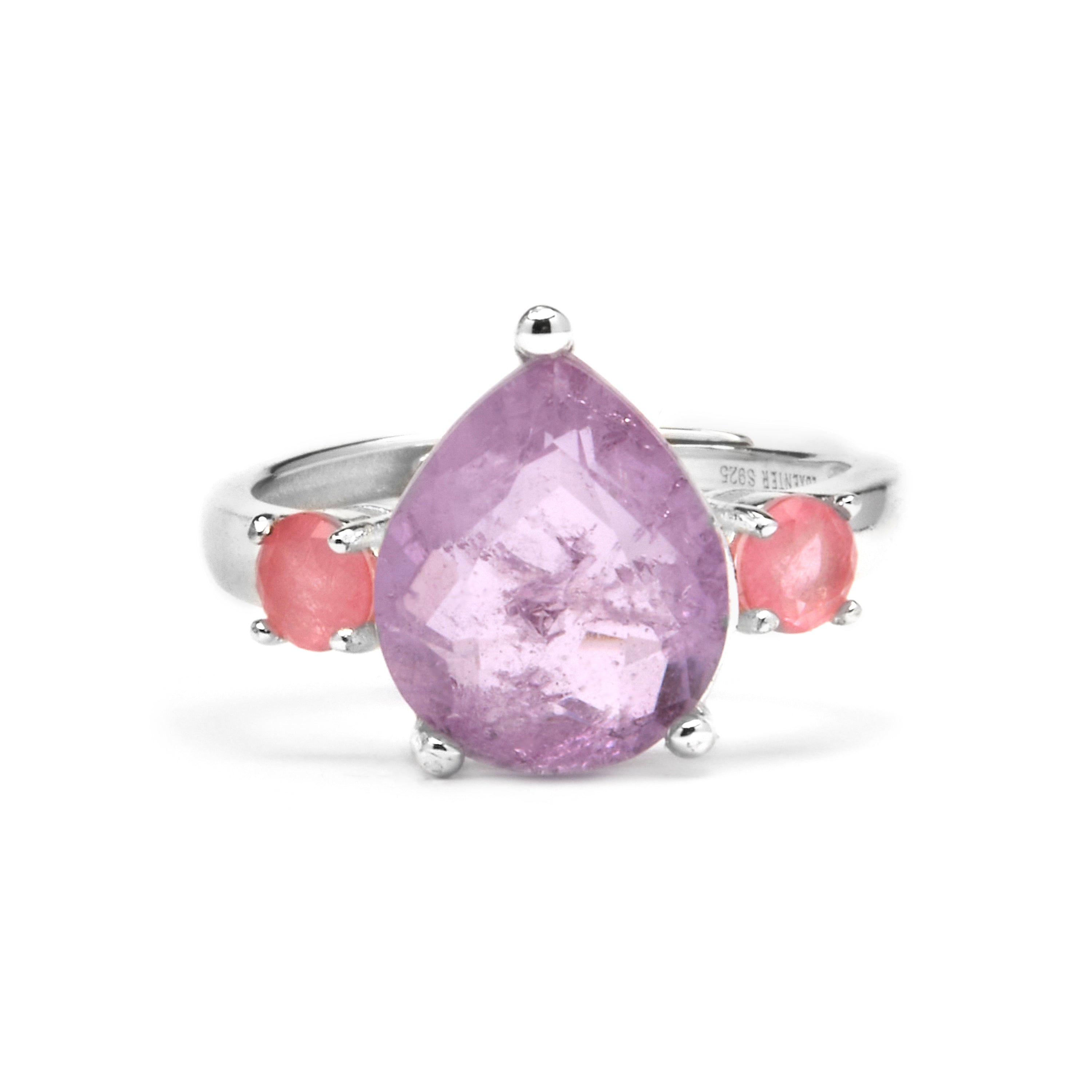 925 Sterling Silver and Amethyst Hydrothermal Quartz Ring with Rhodium Finish - Larec