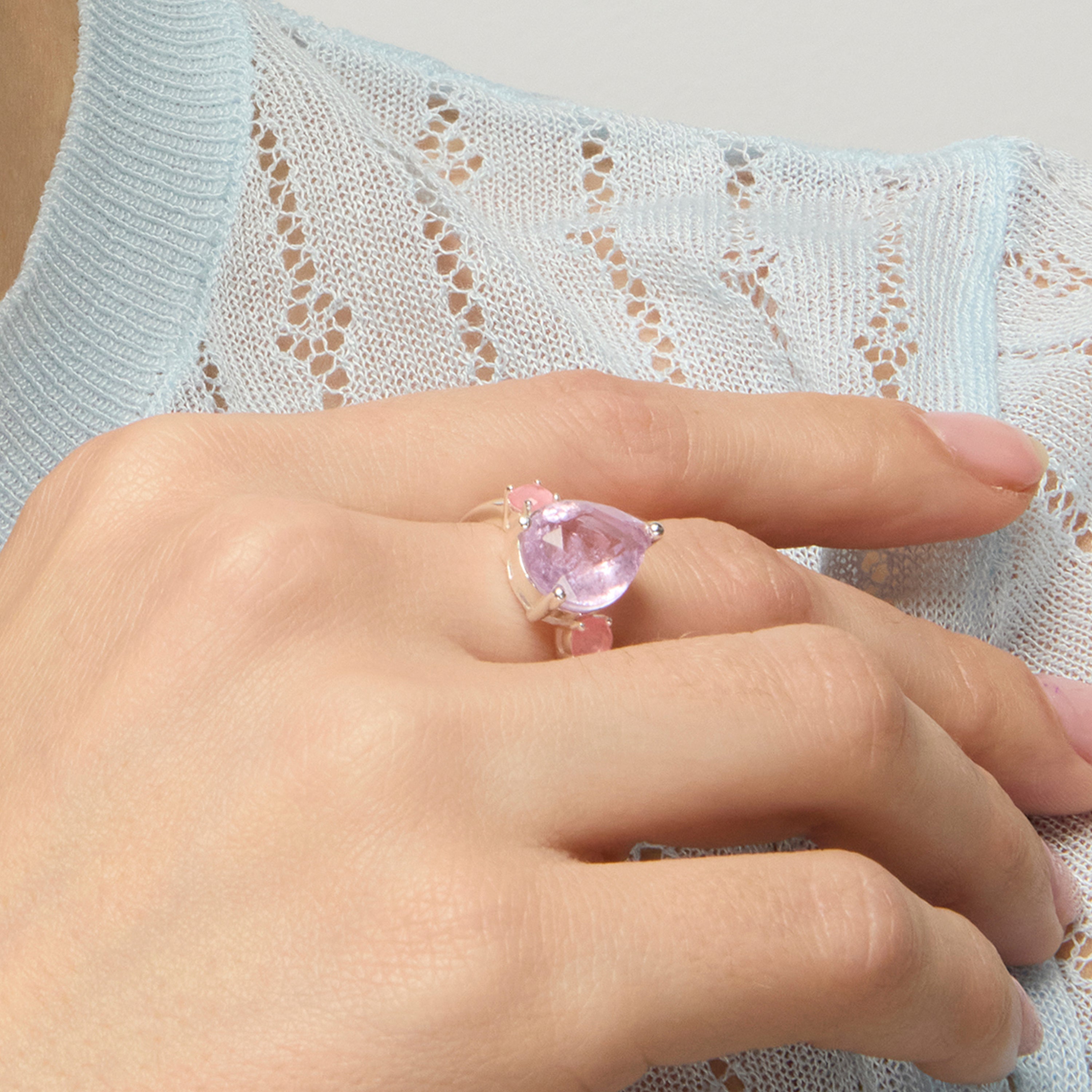 925 Sterling Silver and Amethyst Hydrothermal Quartz Ring with Rhodium Finish - Larec