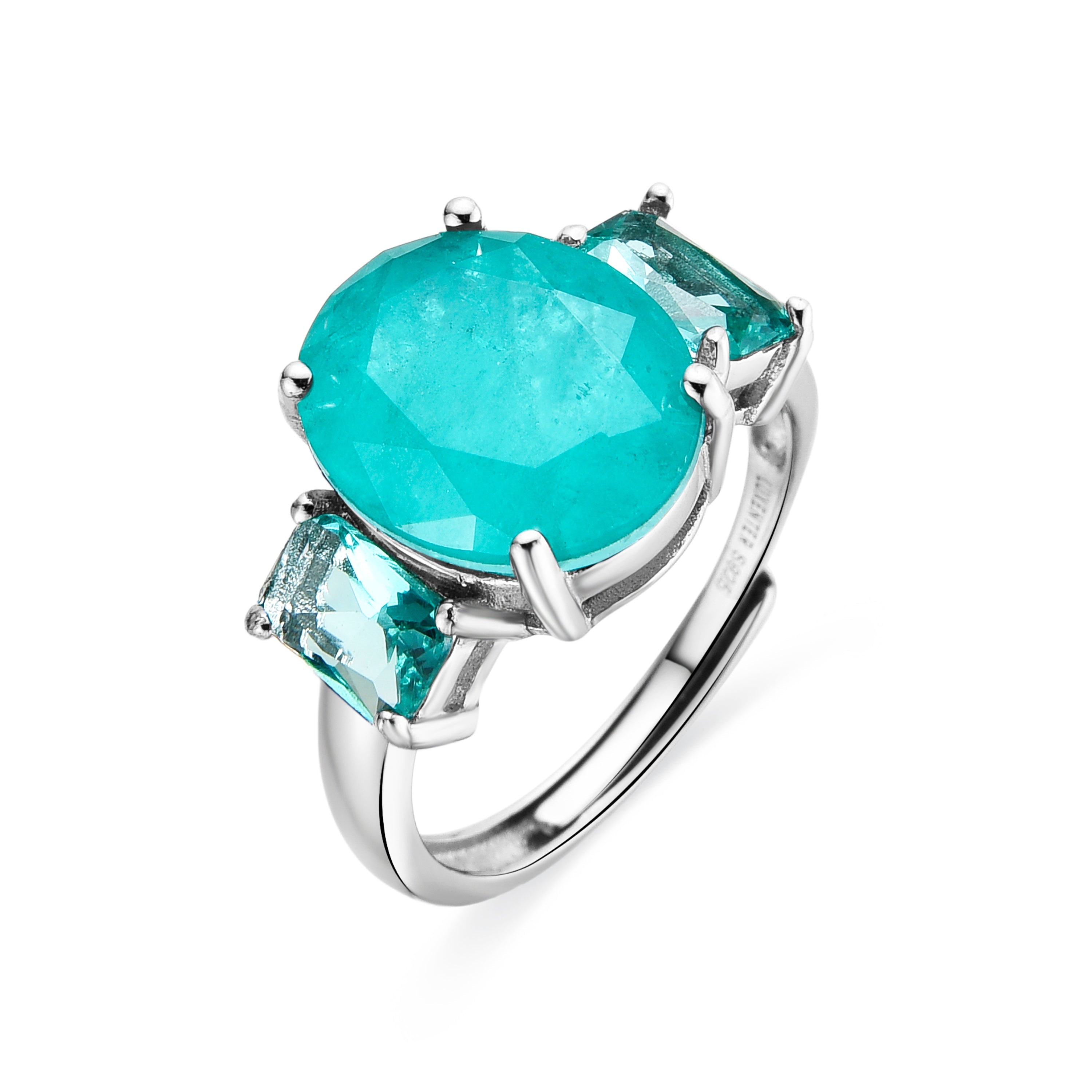 925 Sterling Silver and Emerald Zirconia Ring, Rhodium Finish - Toneres