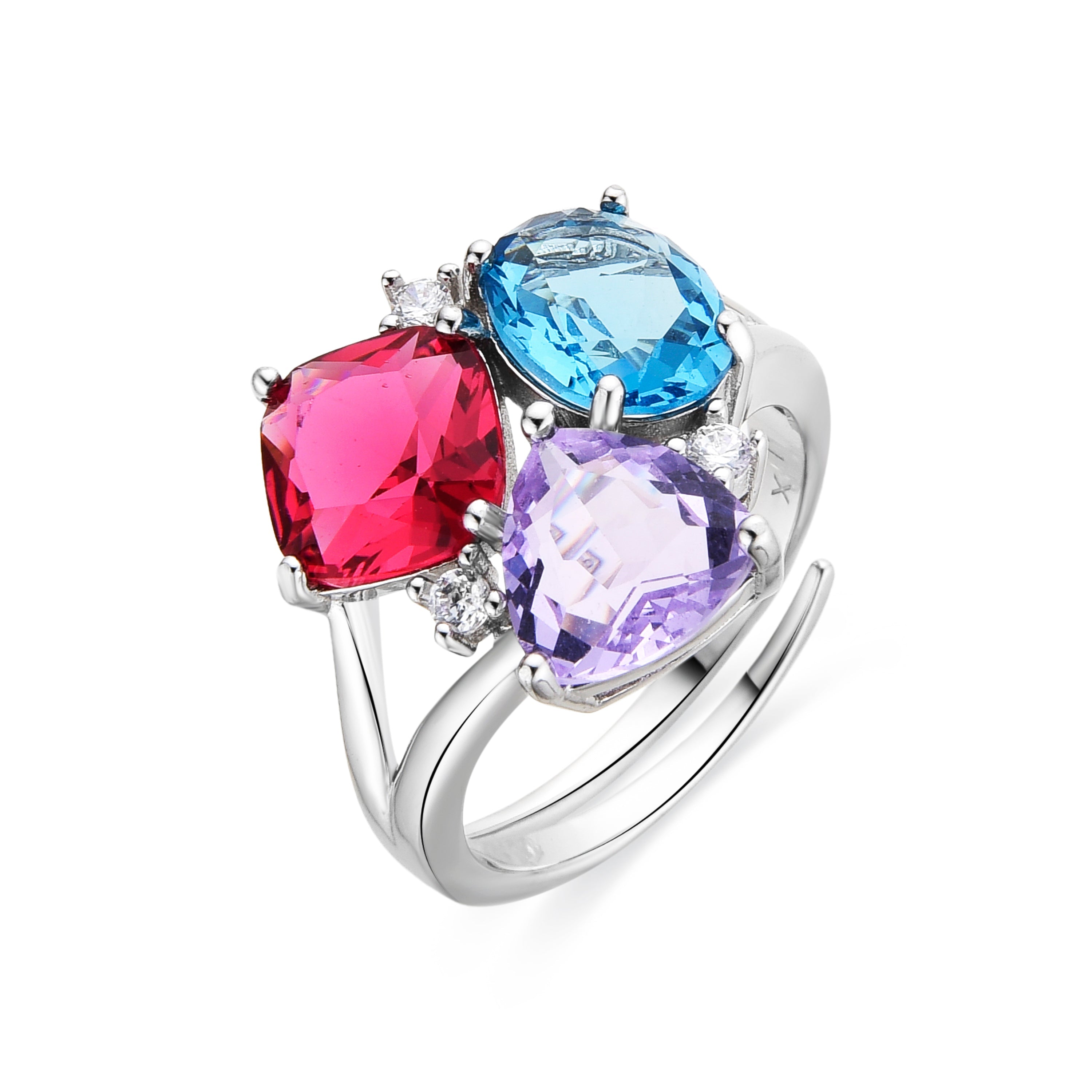 Anillo de Plata de Ley 925 y Cuarzo Hidrotermal Multicolor acabado rodio - Damam