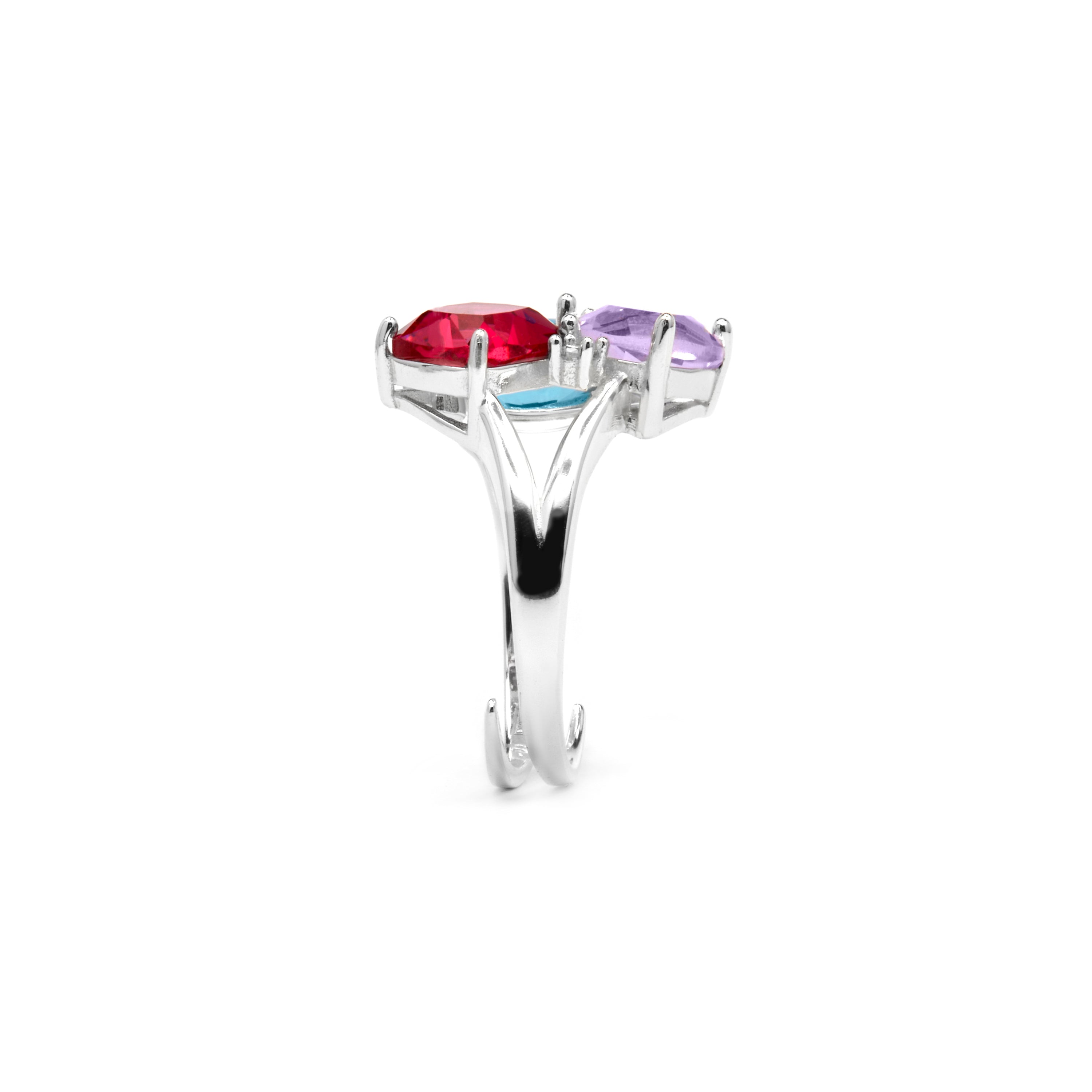 Anillo de Plata de Ley 925 y Cuarzo Hidrotermal Multicolor acabado rodio - Damam