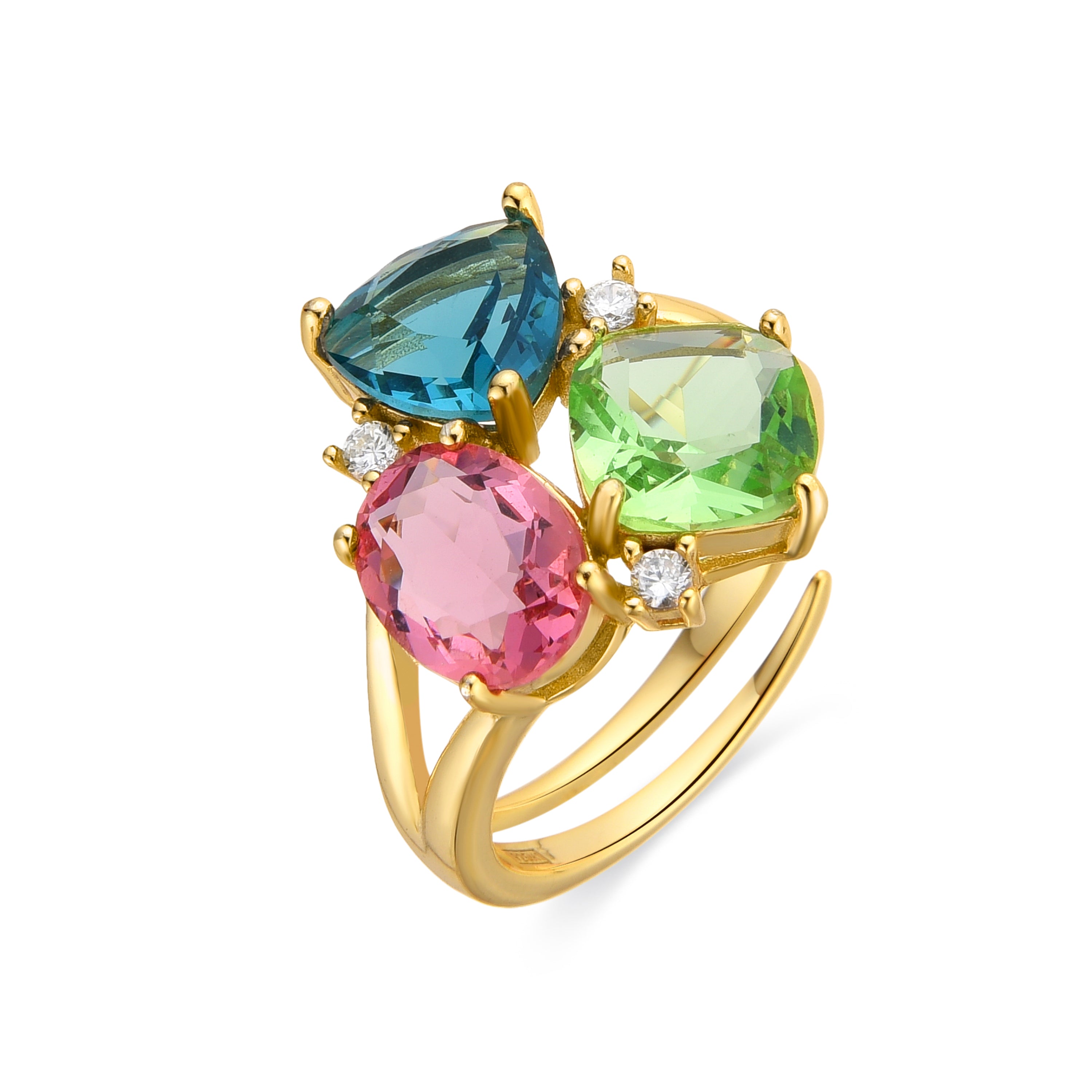 925 Sterling Silver and Multicolor Hydrothermal Quartz Ring with 18k Yellow Gold Finish - Damam