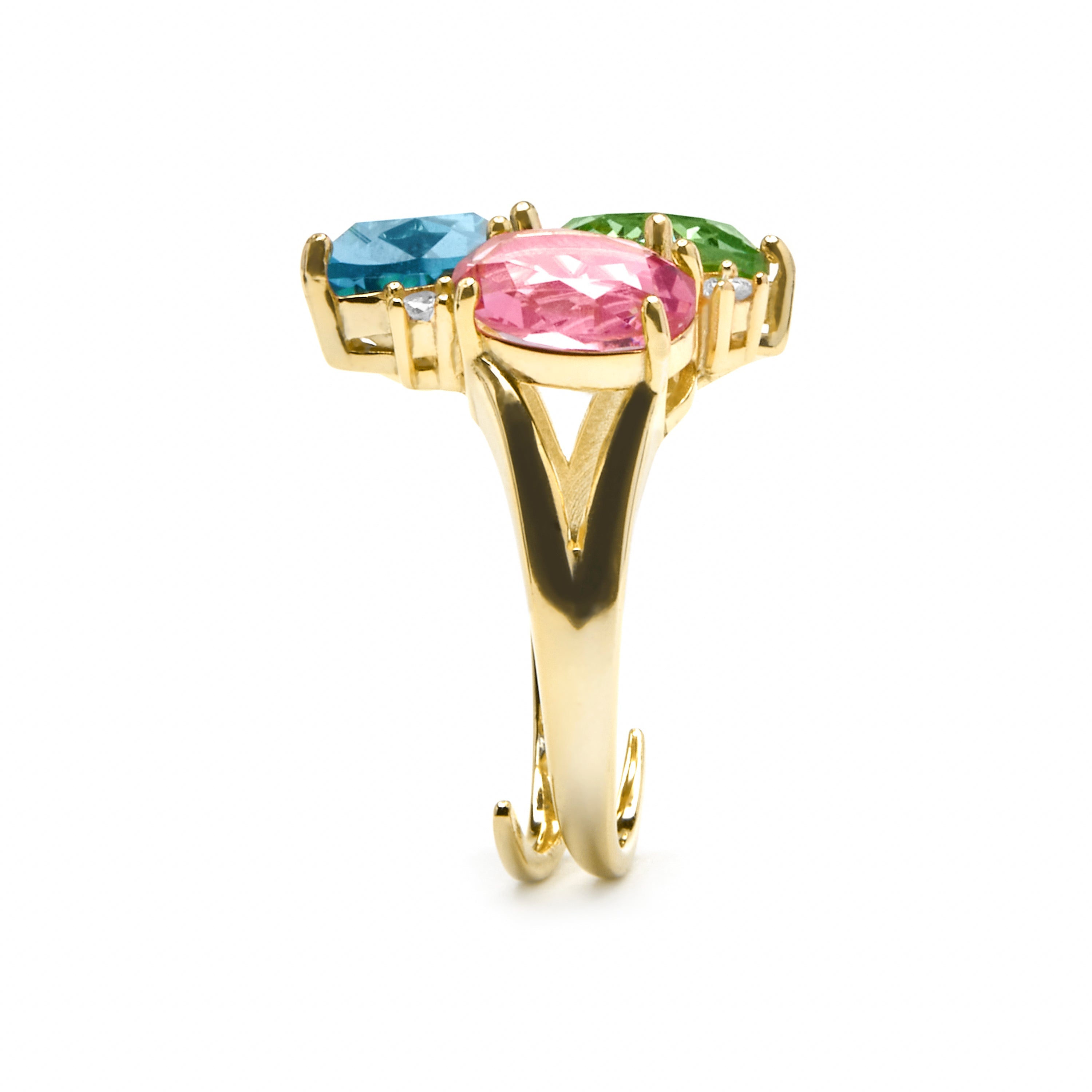 925 Sterling Silver and Multicolor Hydrothermal Quartz Ring with 18k Yellow Gold Finish - Damam