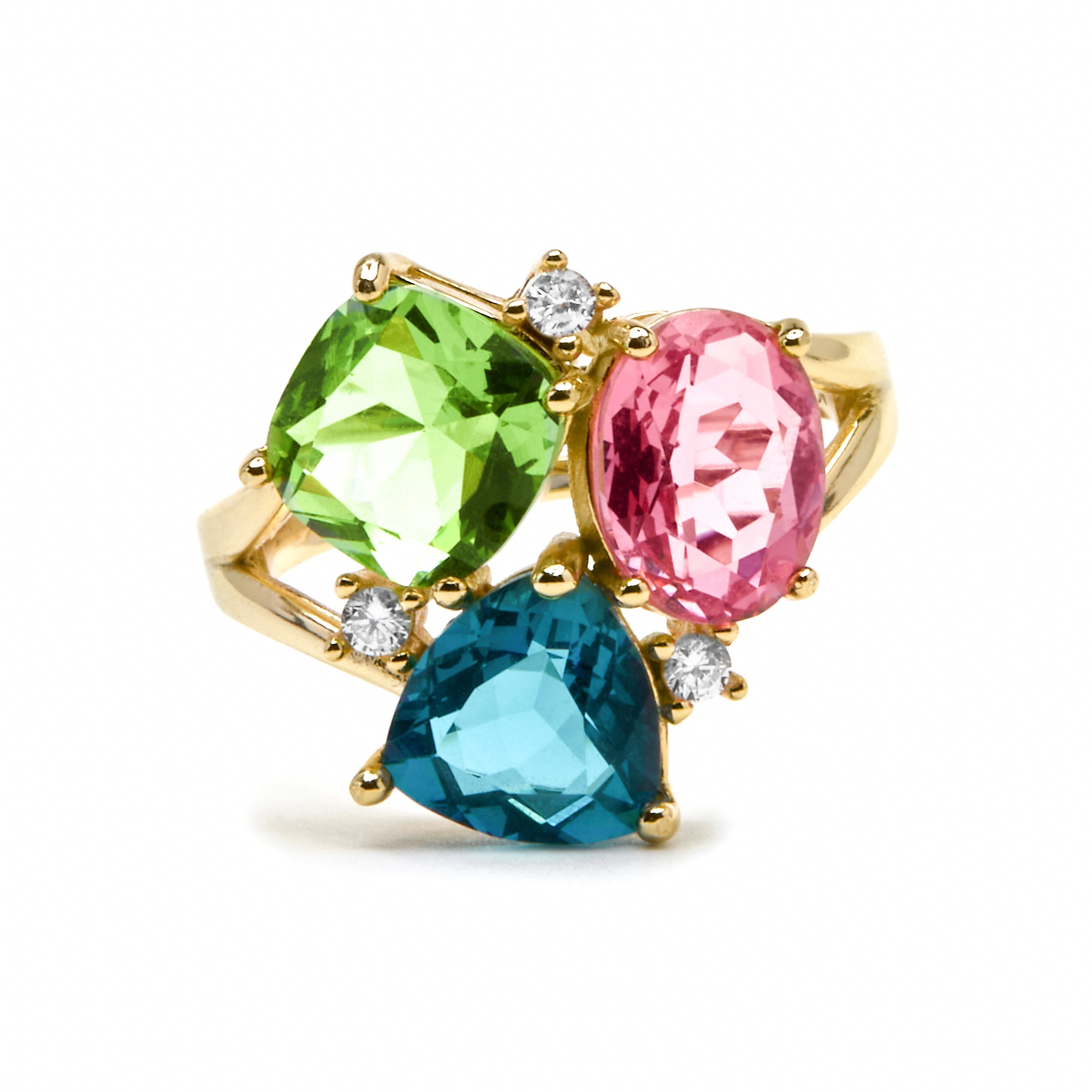 925 Sterling Silver and Multicolor Hydrothermal Quartz Ring with 18k Yellow Gold Finish - Damam