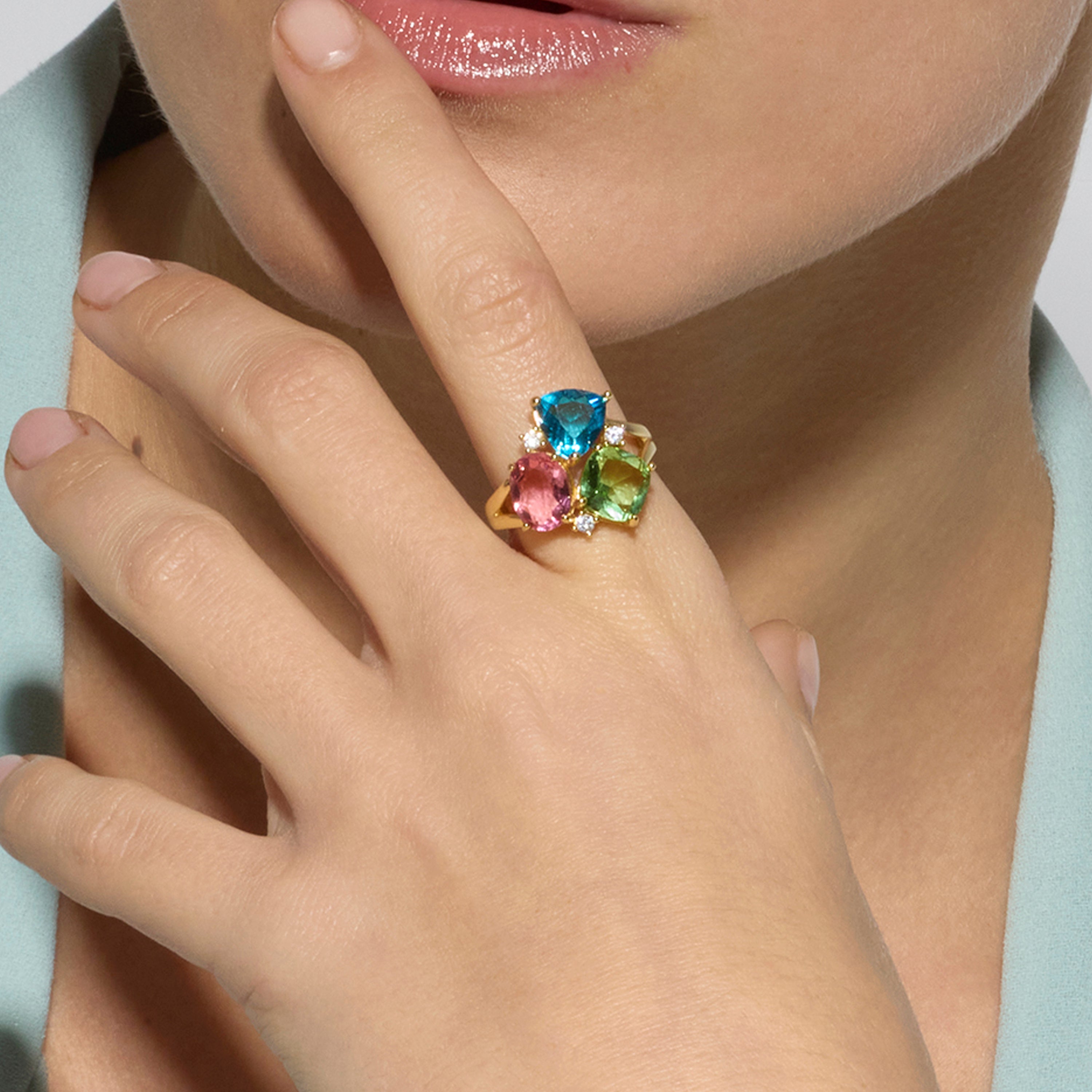 925 Sterling Silver and Multicolor Hydrothermal Quartz Ring with 18k Yellow Gold Finish - Damam