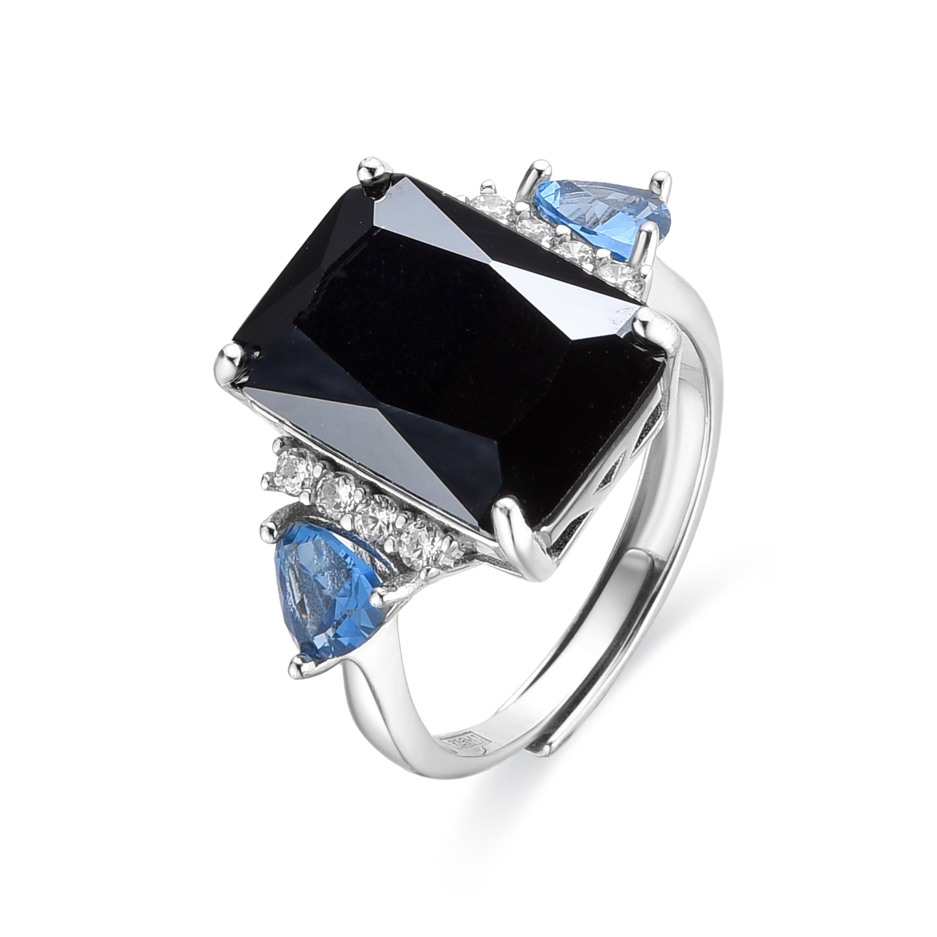925 Sterling Silver and Hydrothermal Onyx Quartz Ring with Rhodium Finish - Arwu