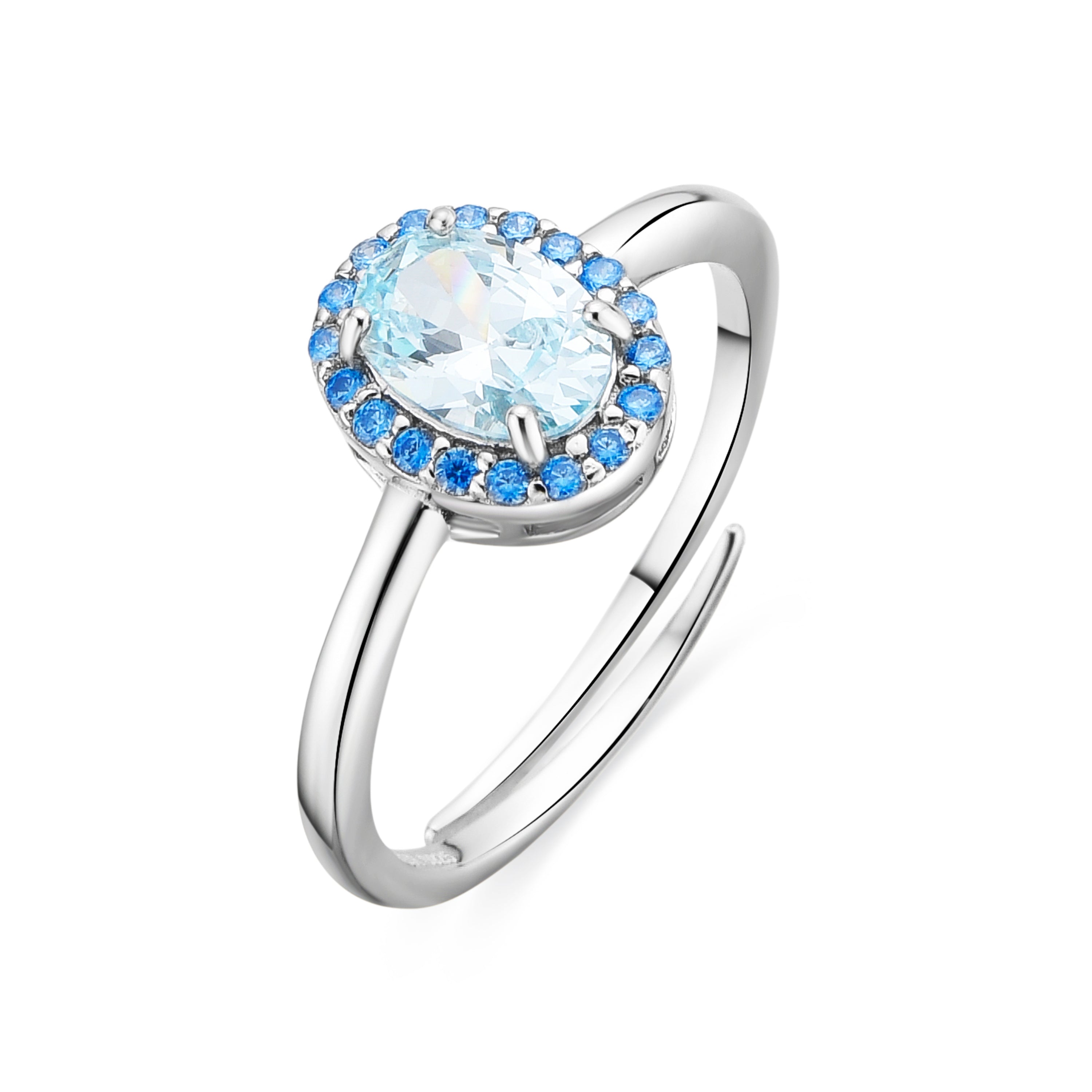 925 Sterling Silver and Aquamarine Zirconia Ring with Rhodium Finish - Unxo