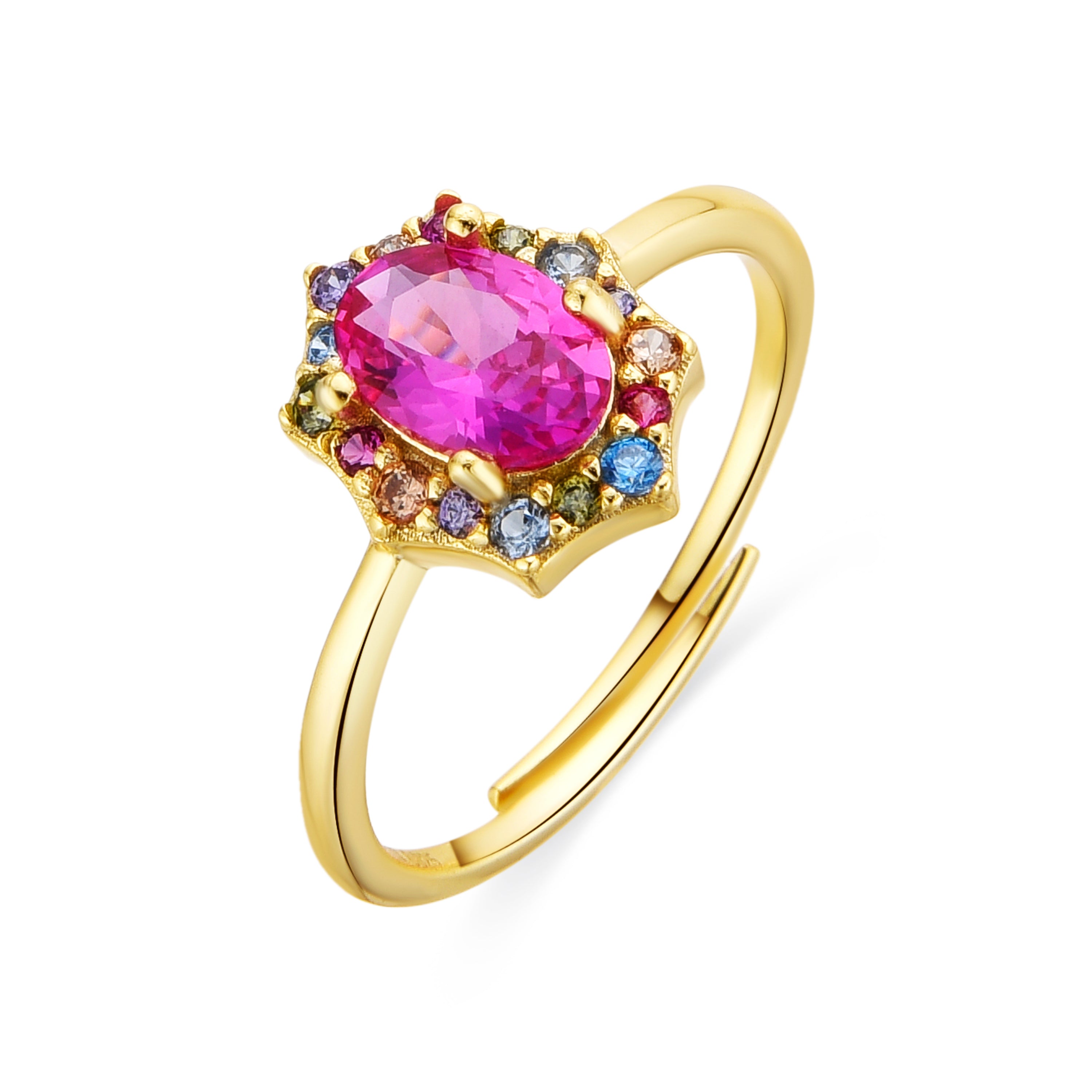 925 Sterling Silver and Ruby Zirconia Ring, 18k Yellow Gold Finish - Mezay