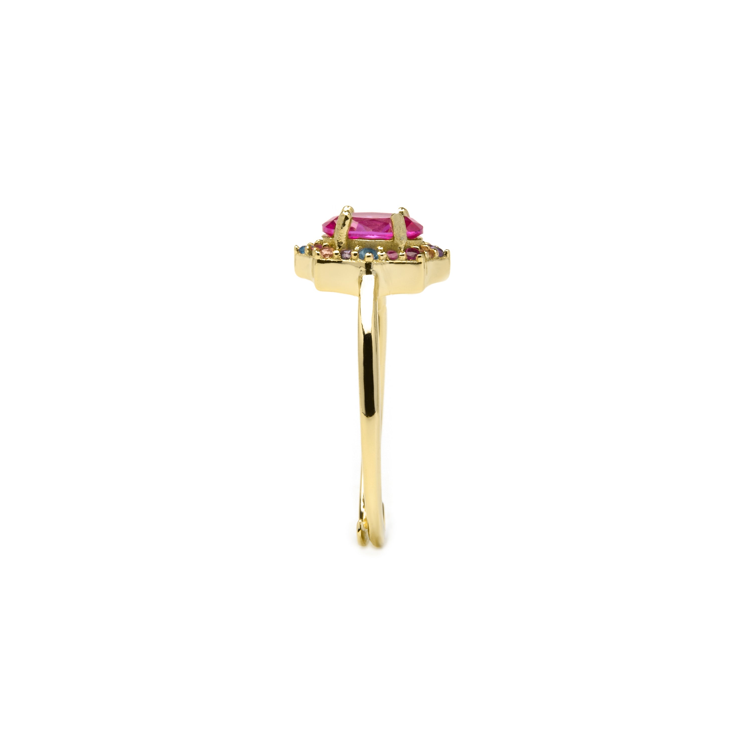 925 Sterling Silver and Ruby Zirconia Ring, 18k Yellow Gold Finish - Mezay