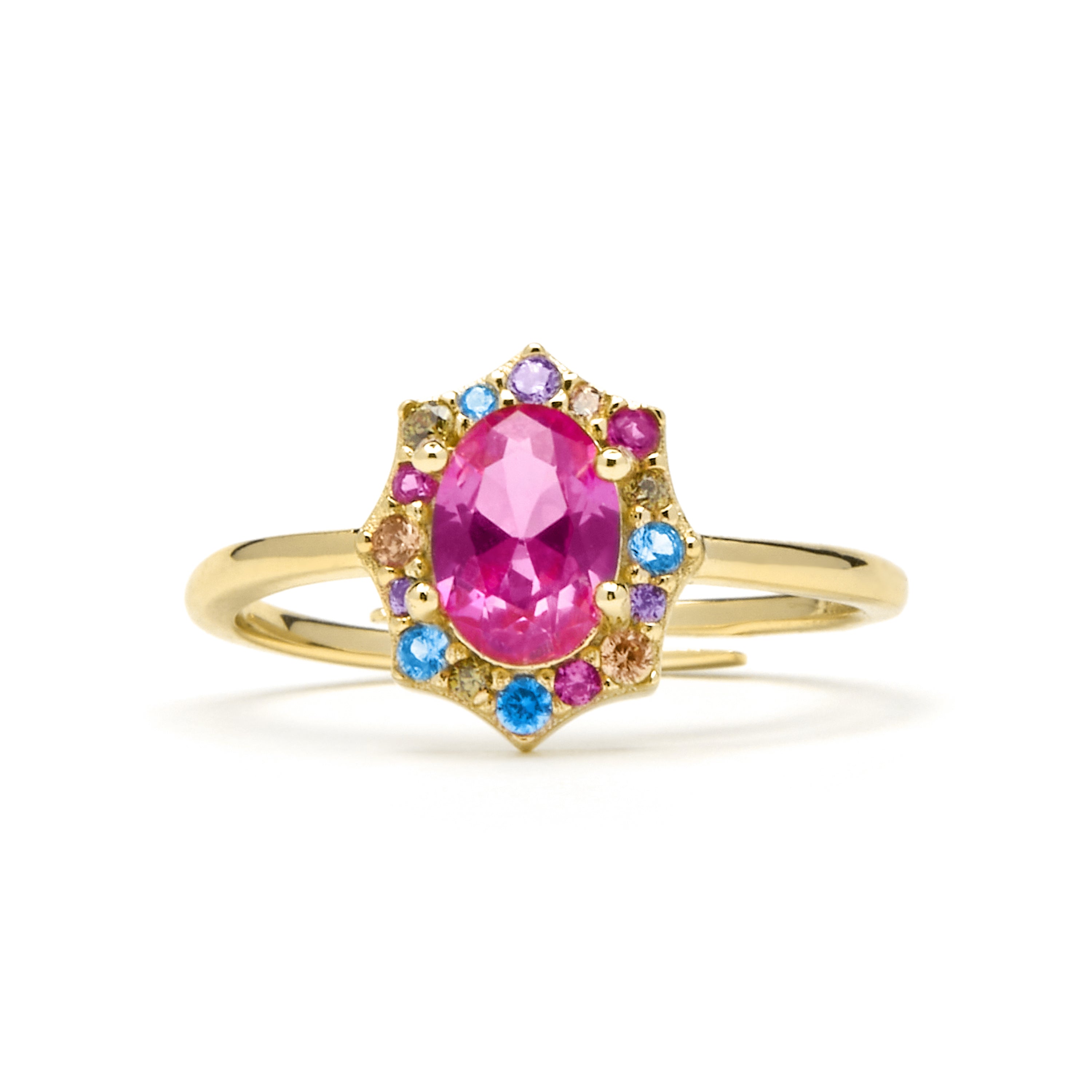 925 Sterling Silver and Ruby Zirconia Ring, 18k Yellow Gold Finish - Mezay