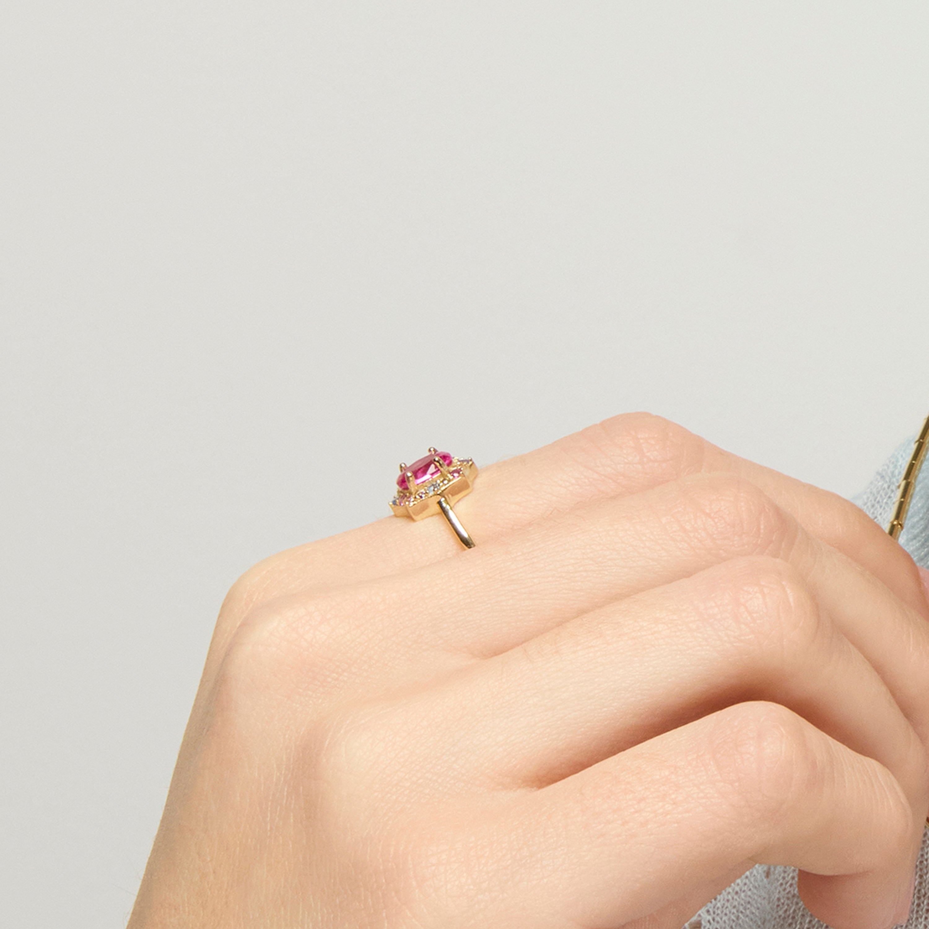 925 Sterling Silver and Ruby Zirconia Ring, 18k Yellow Gold Finish - Mezay
