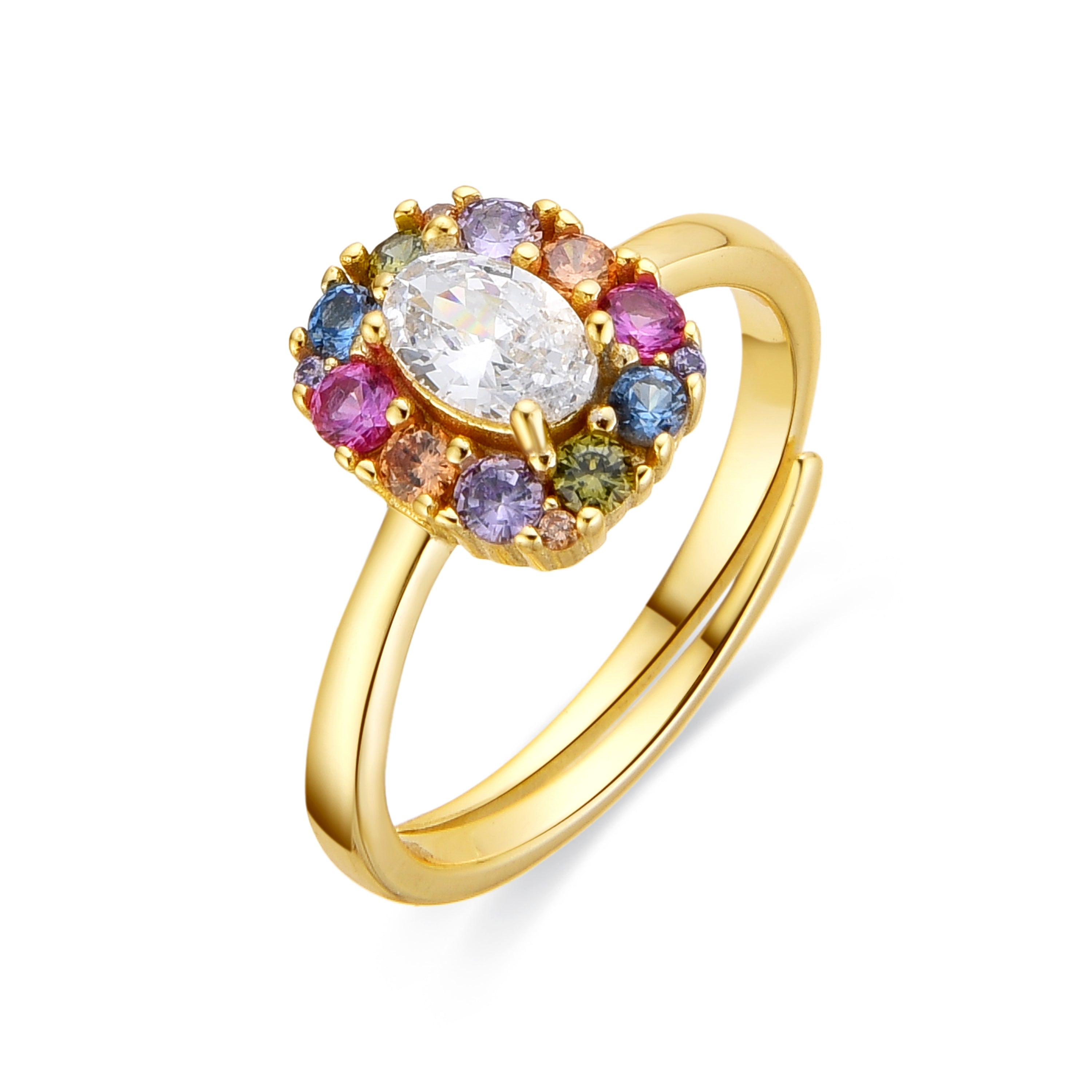 925 Sterling Silver and Multicolor Zirconia Ring, 18k Yellow Gold Finish - Mezay
