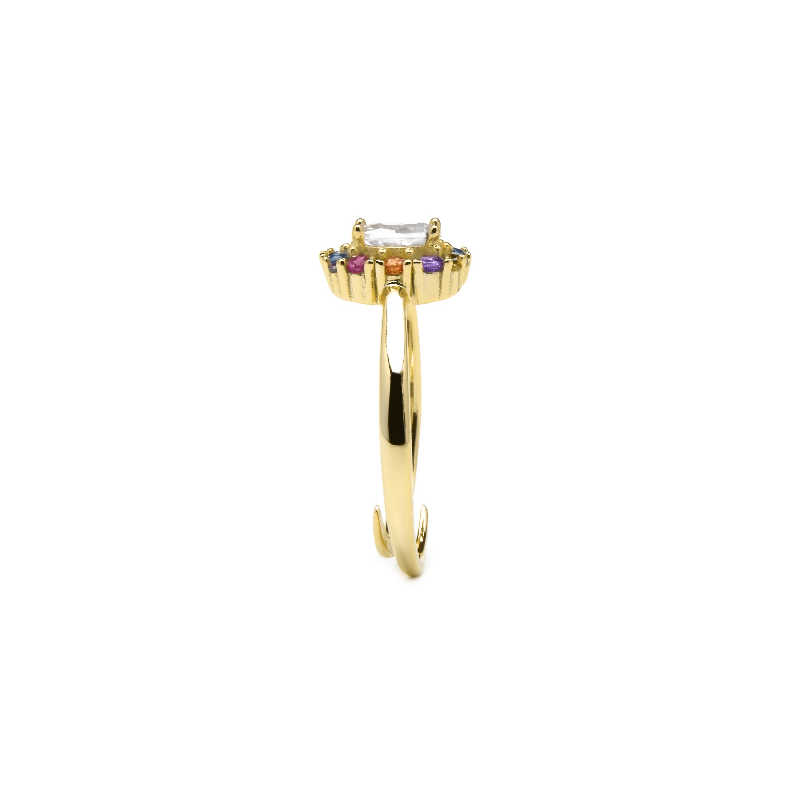 925 Sterling Silver and Multicolor Zirconia Ring, 18k Yellow Gold Finish - Mezay