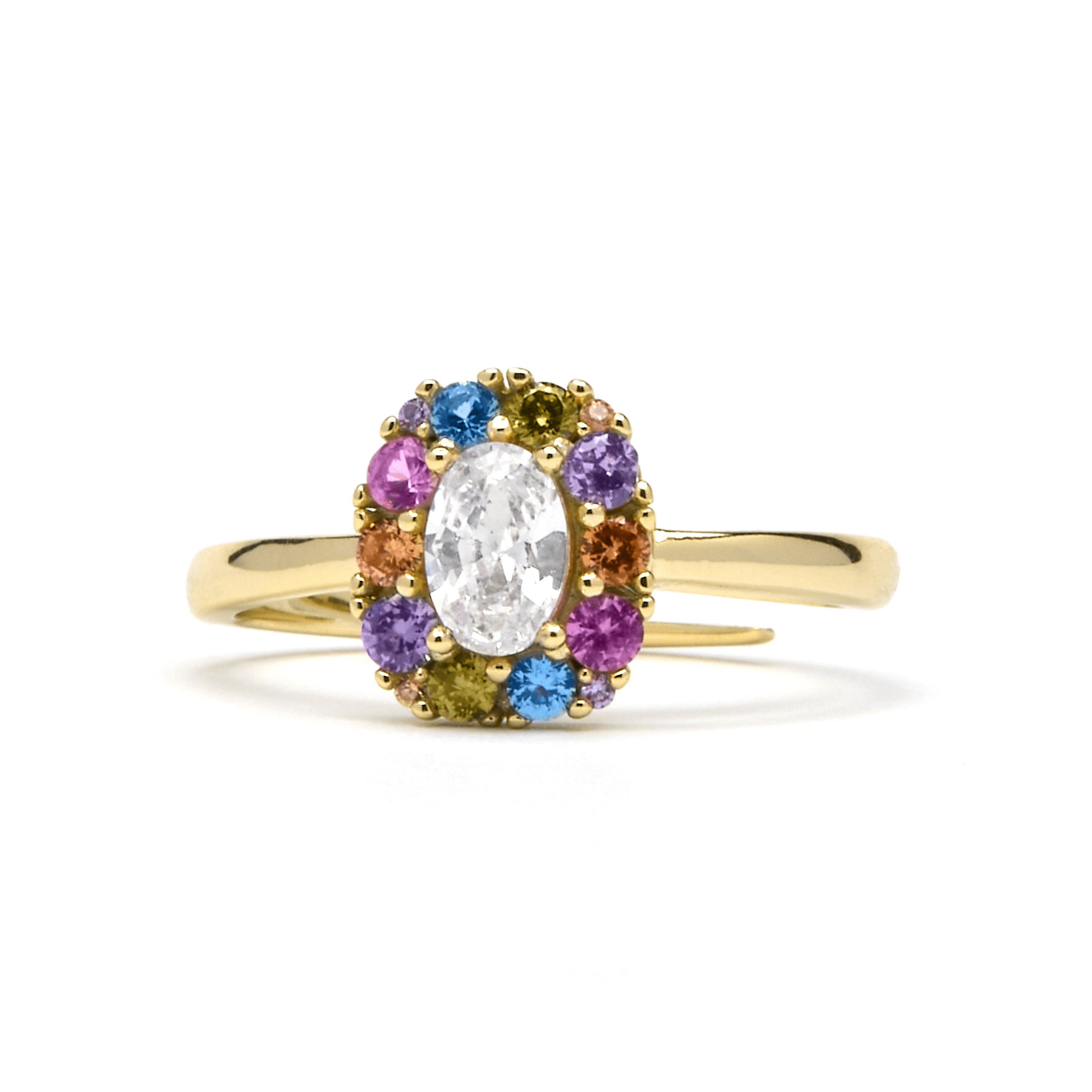 925 Sterling Silver and Multicolor Zirconia Ring, 18k Yellow Gold Finish - Mezay