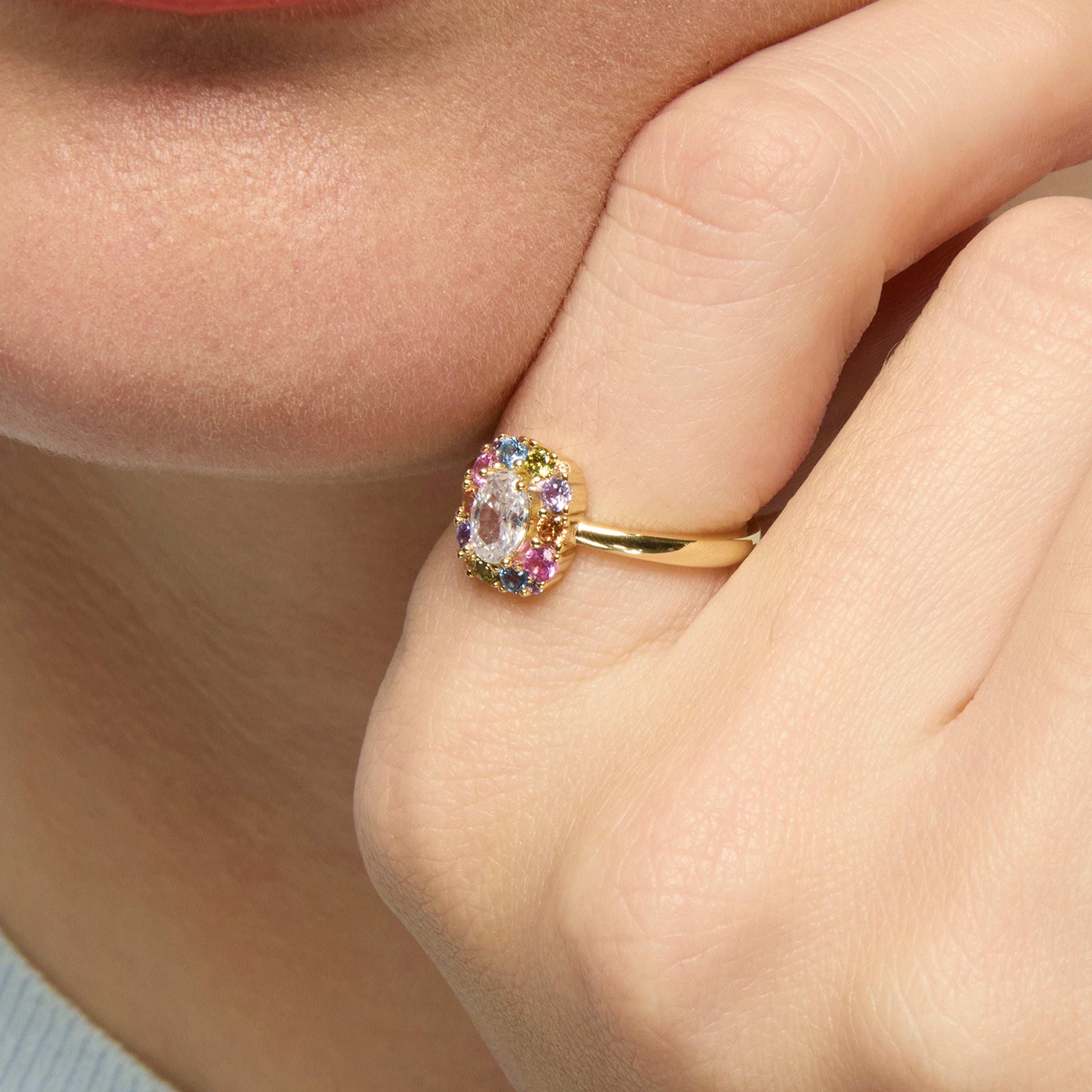 925 Sterling Silver and Ruby Zirconia Ring, 18k Yellow Gold Finish - Mezay