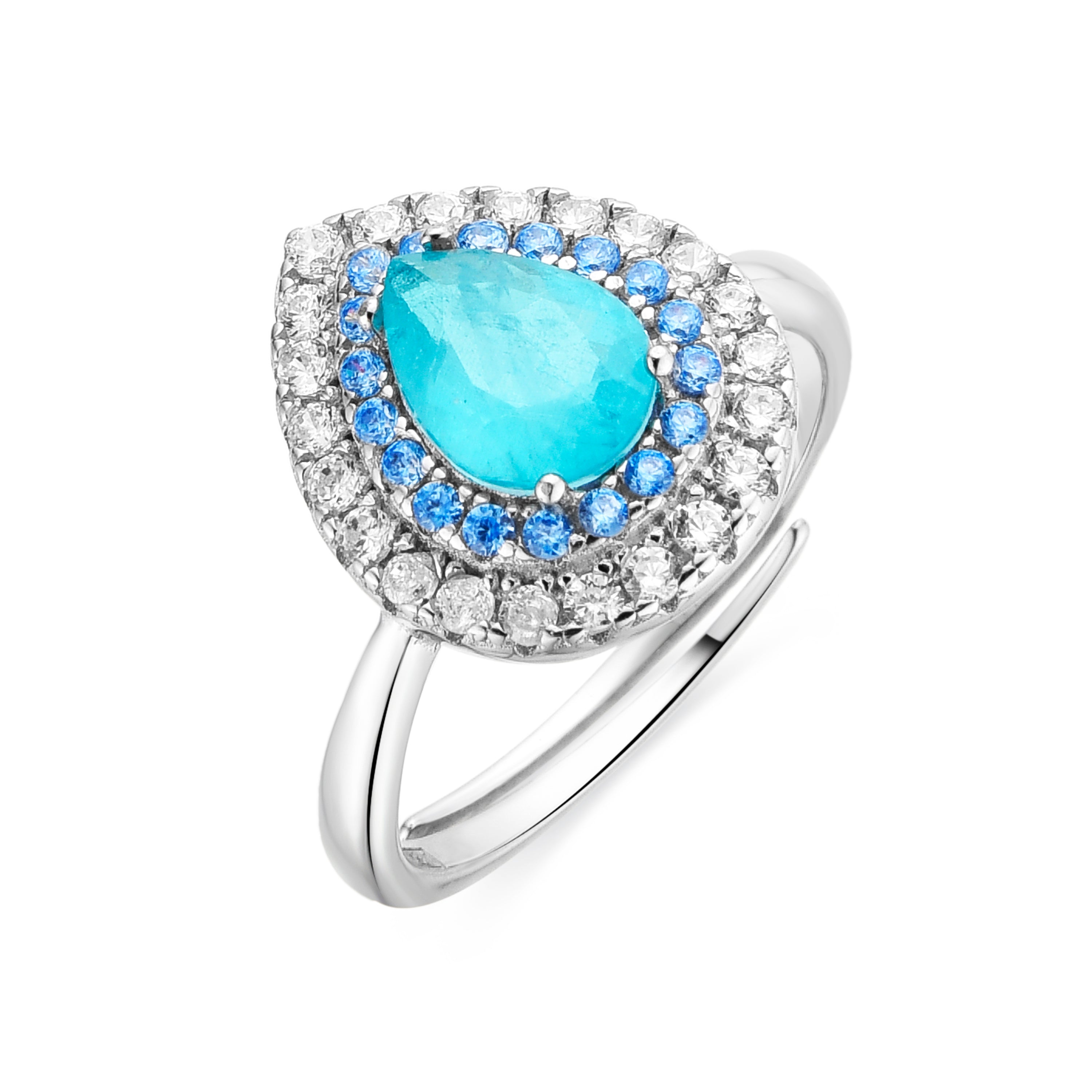 925 Sterling Silver and Aquamarine Hydrothermal Quartz Ring with Rhodium Finish - Abde